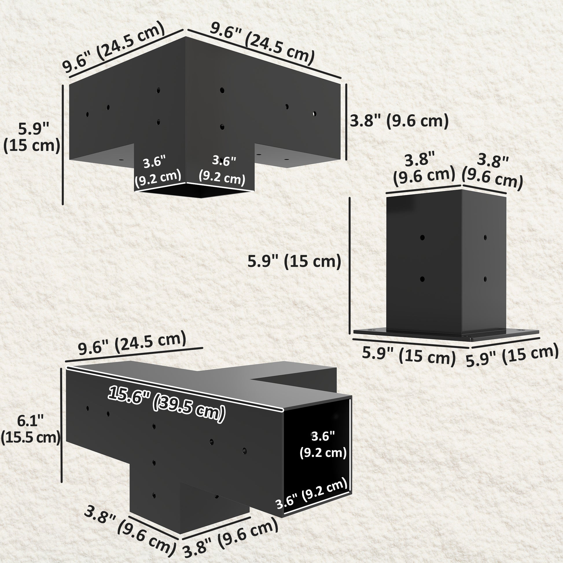 12-Piece Pergola Bracket Kit for 4"x4" Lumber - Black Metal-DECOROLALA