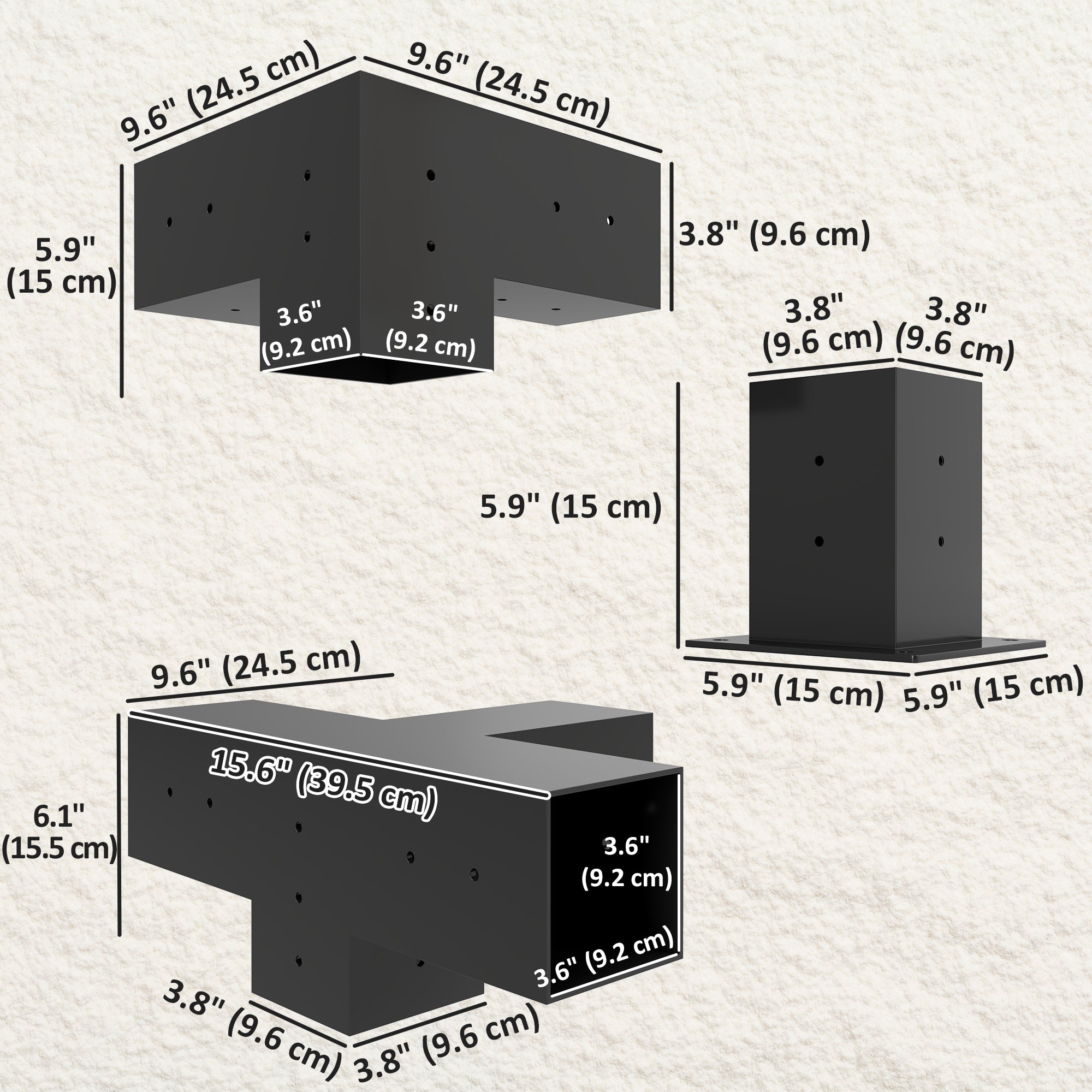 12-Piece Pergola Bracket Kit for 4"x4" Lumber - Black Metal-DECOROLALA