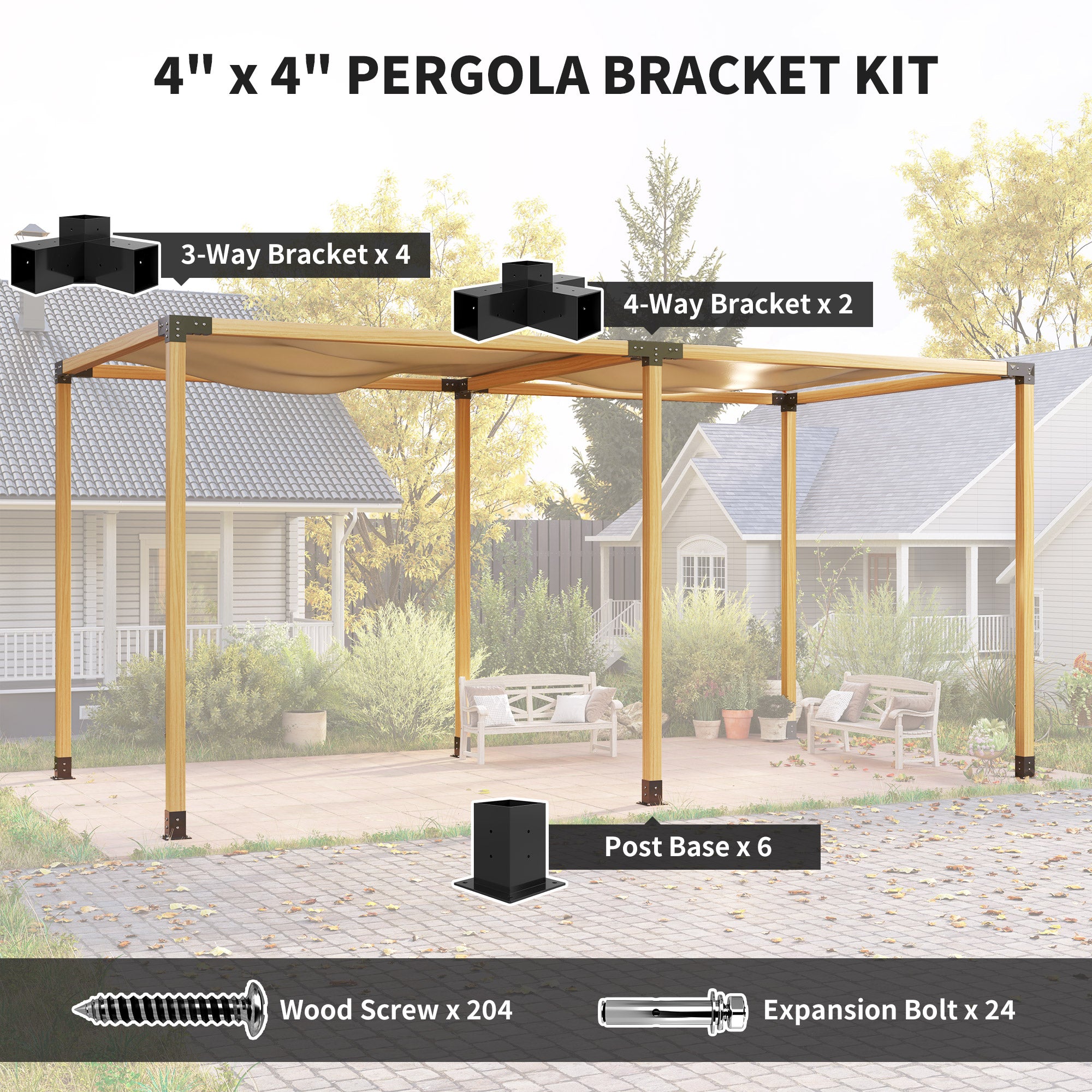 12-Piece Pergola Bracket Kit for 4"x4" Lumber - Black Metal-DECOROLALA