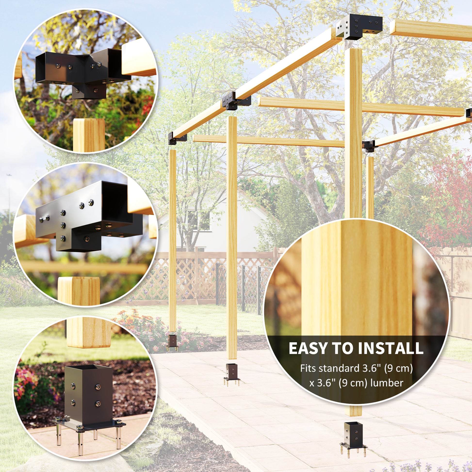 12-Piece Pergola Bracket Kit for 4"x4" Lumber - Black Metal-DECOROLALA