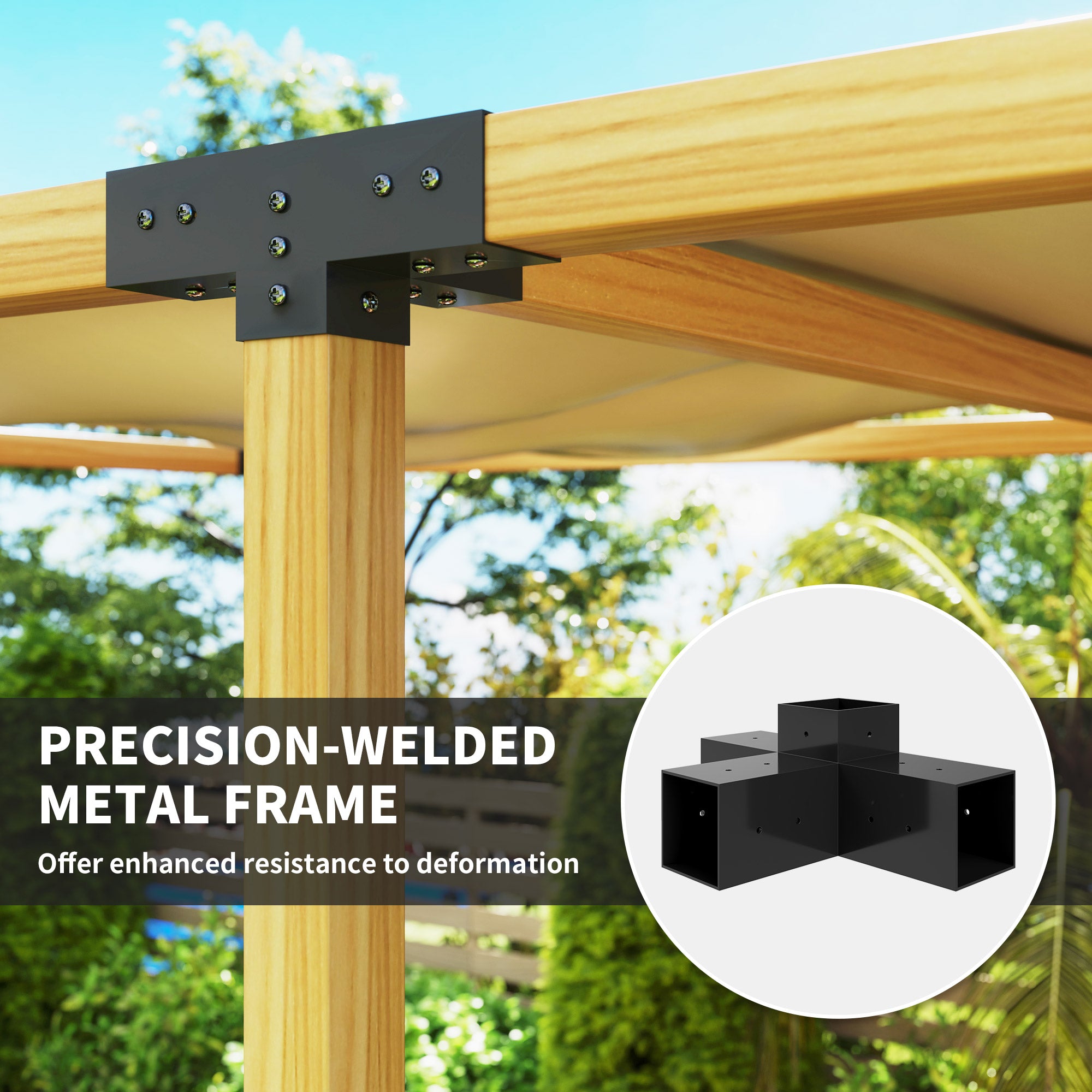 12-Piece Pergola Bracket Kit for 4"x4" Lumber - Black Metal-DECOROLALA