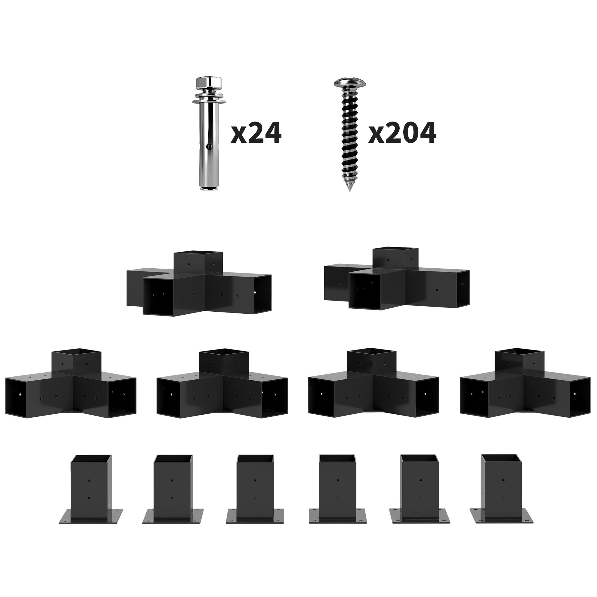 12-Piece Pergola Bracket Kit for 4"x4" Lumber - Black Metal-DECOROLALA