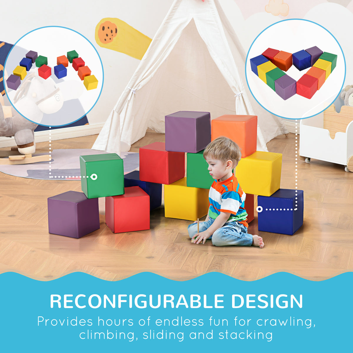 12 Piece Soft Play Blocks Soft Foam Toy Building And Stacking Blocks - Multicolours-Toys & Games > Baby & Toddler Toys > Kids Gym & Playmats-DECOROLALA
