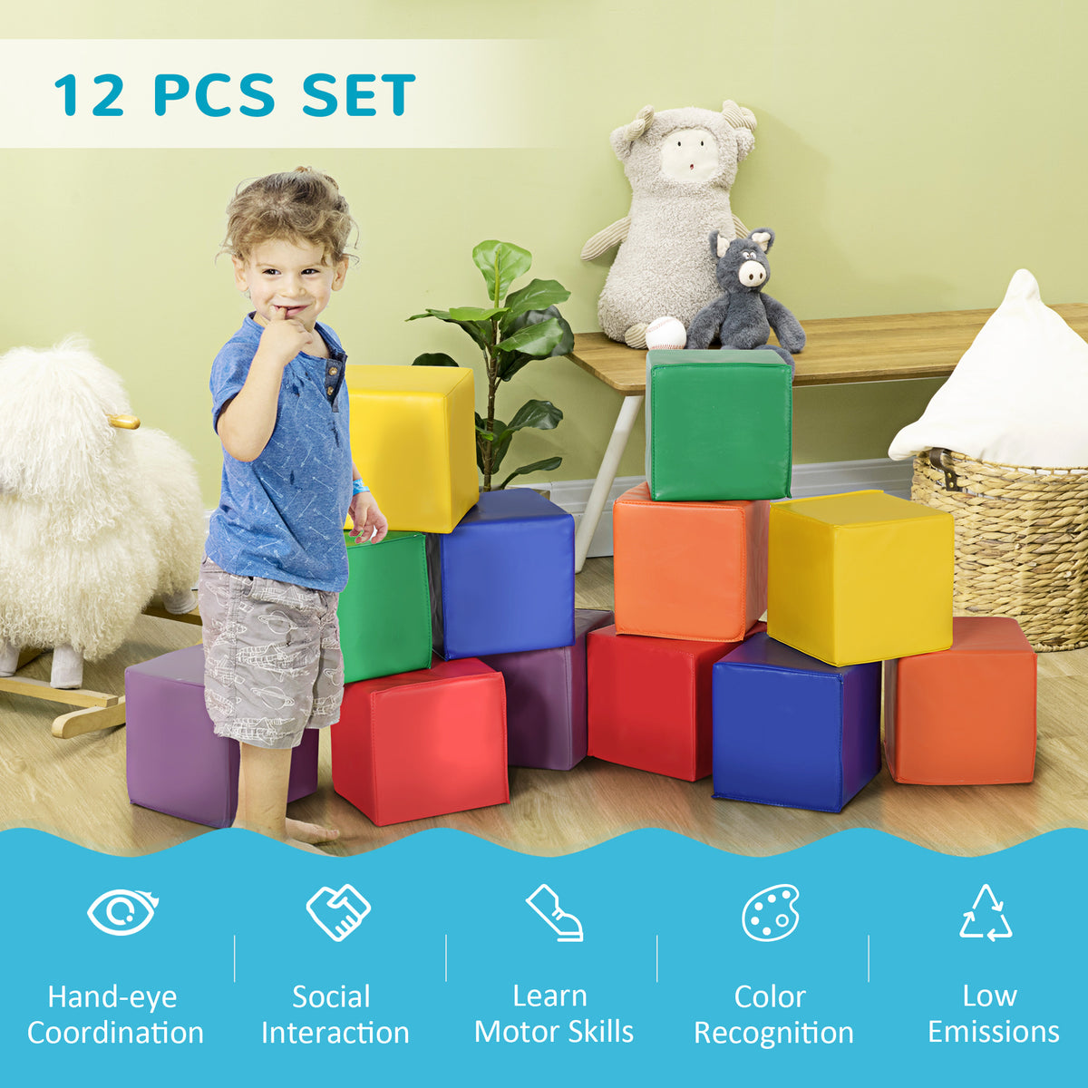 12 Piece Soft Play Blocks Soft Foam Toy Building And Stacking Blocks - Multicolours-Toys & Games > Baby & Toddler Toys > Kids Gym & Playmats-DECOROLALA