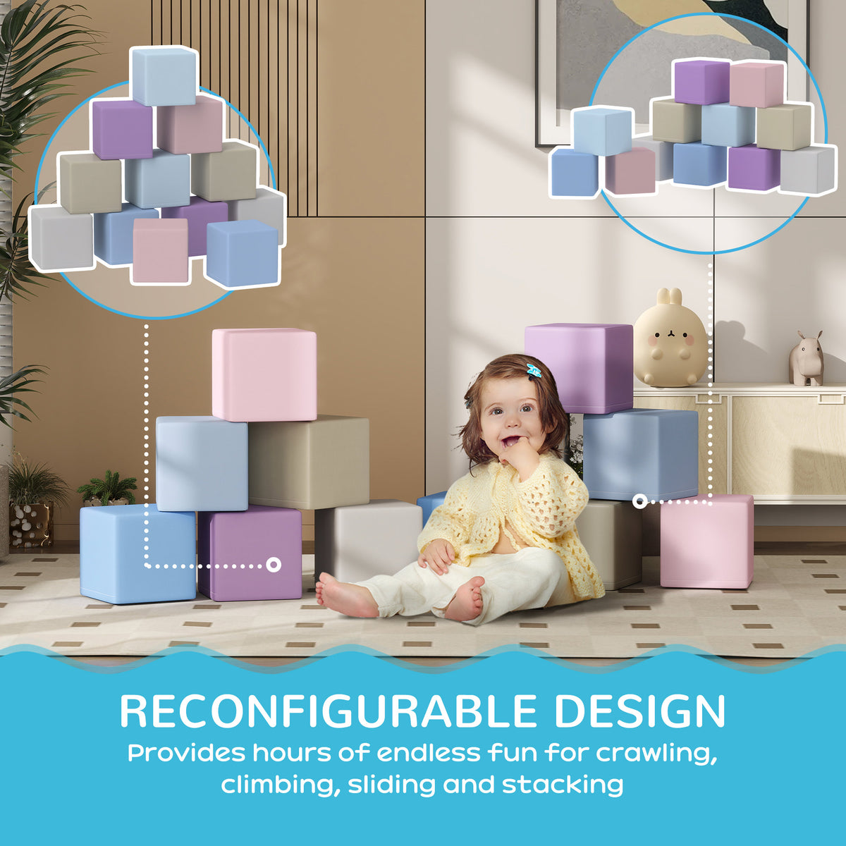 12 Piece Soft Play Blocks Soft Foam Toy Building And Stacking Blocks - Multicolours-Toys & Games > Baby & Toddler Toys > Kids Gym & Playmats-DECOROLALA