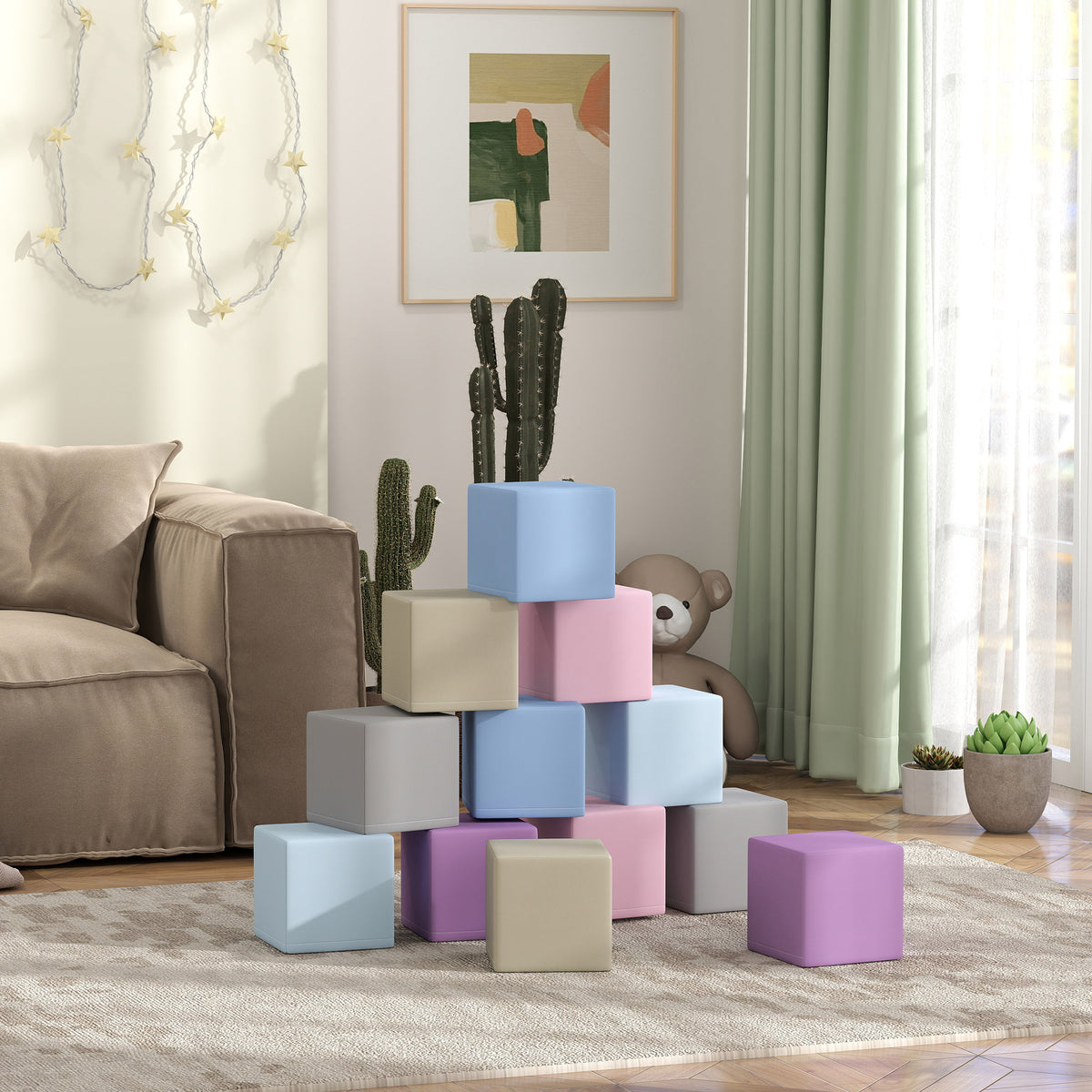12 Piece Soft Play Blocks Soft Foam Toy Building And Stacking Blocks - Multicolours-Toys & Games > Baby & Toddler Toys > Kids Gym & Playmats-DECOROLALA