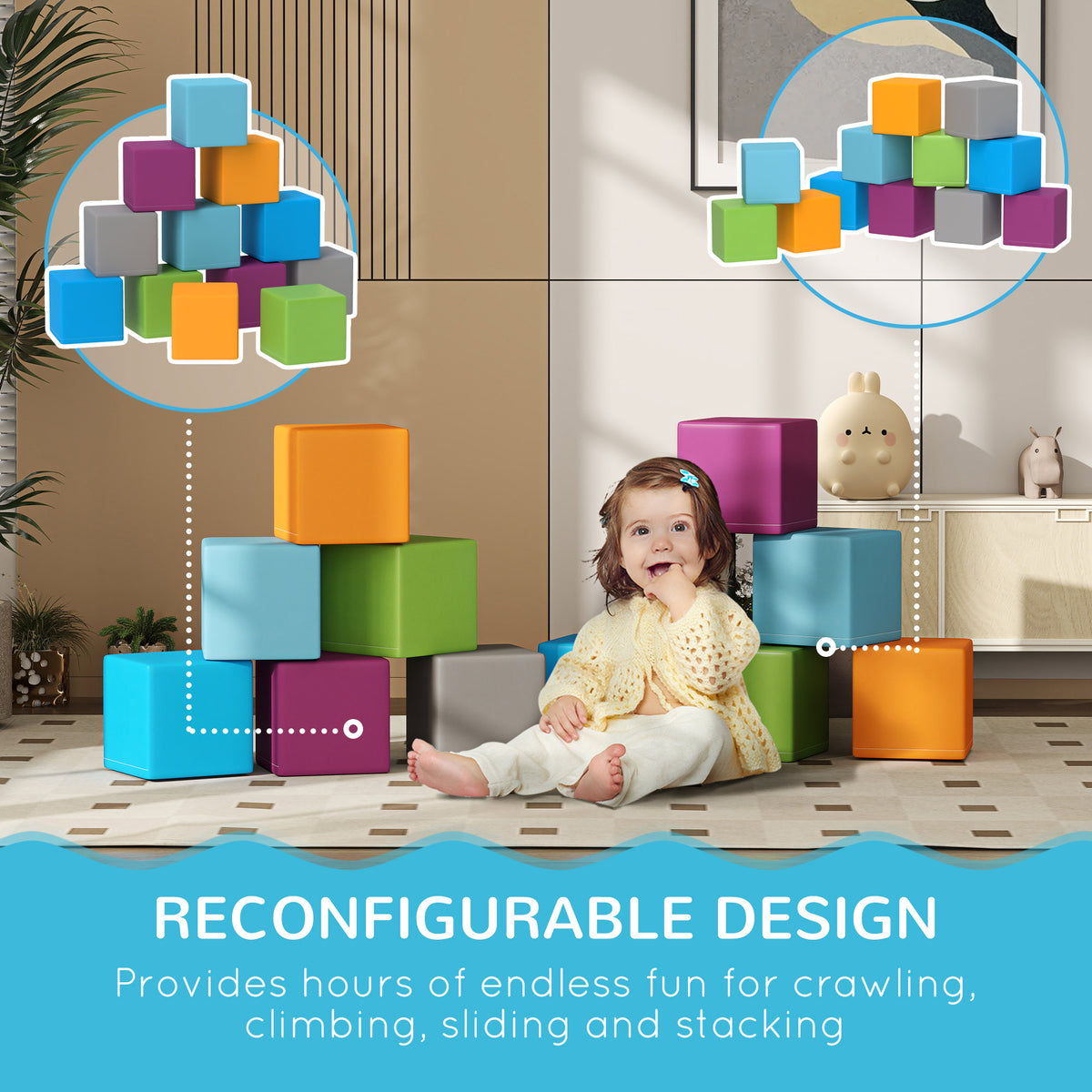 12 Piece Soft Play Blocks Soft Foam Toy Building And Stacking Blocks - Multicolours-Toys & Games > Baby & Toddler Toys > Kids Gym & Playmats-DECOROLALA