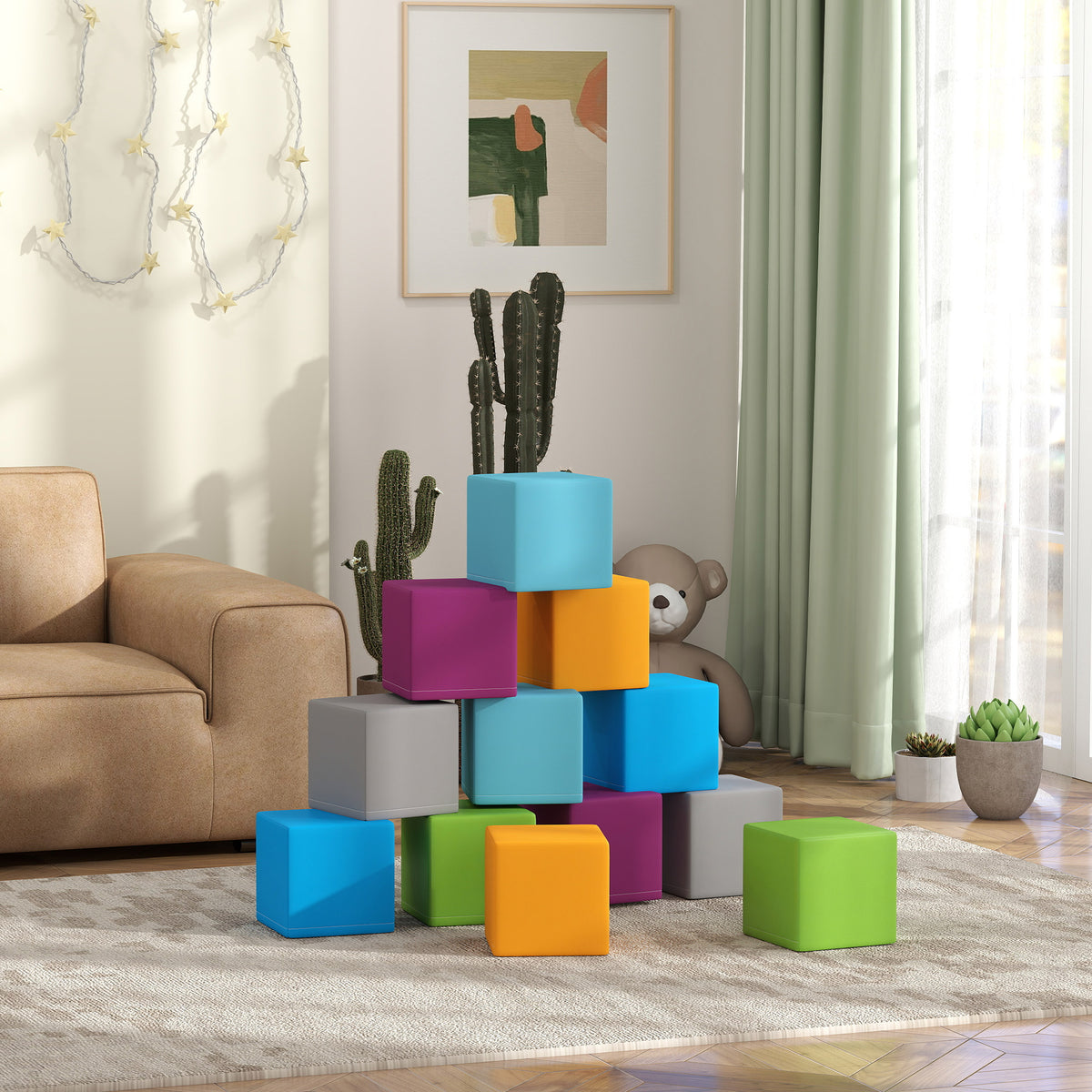 12 Piece Soft Play Blocks Soft Foam Toy Building And Stacking Blocks - Multicolours-Toys & Games > Baby & Toddler Toys > Kids Gym & Playmats-DECOROLALA
