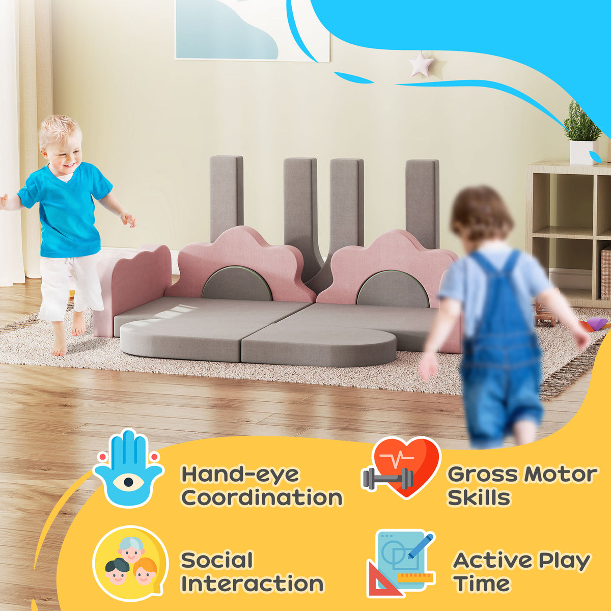 12-Piece Climbing Toys for Toddlers with Ball Pit (Balls not Included), Indoor Climb and Crawl Activity Play Set-Toys & Games > Baby & Toddler Toys > Kids Gym & Playmats-DECOROLALA