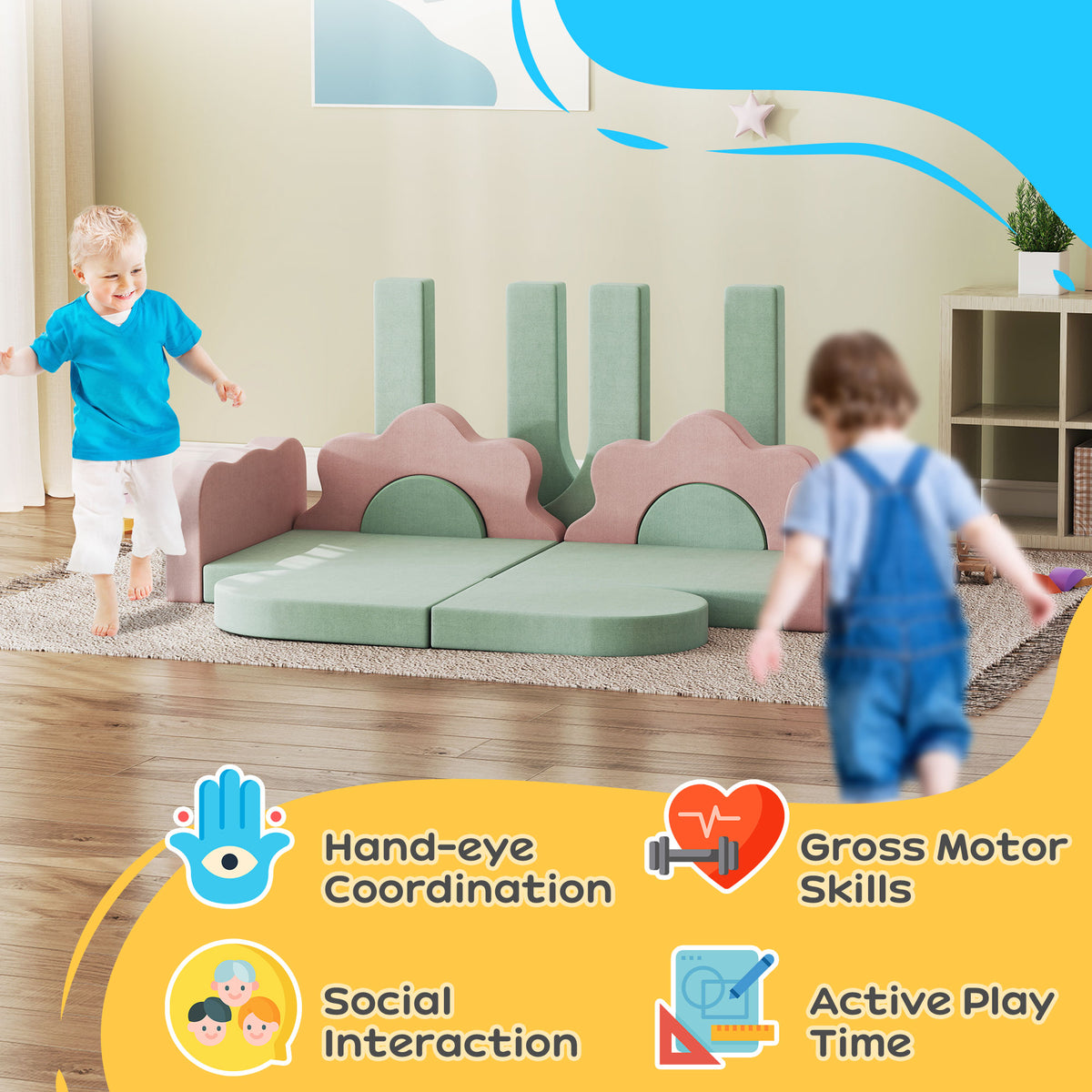 12-Piece Climbing Toys for Toddlers with Ball Pit (Balls not Included), Indoor Climb and Crawl Activity Play Set-Toys & Games > Baby & Toddler Toys > Kids Gym & Playmats-DECOROLALA