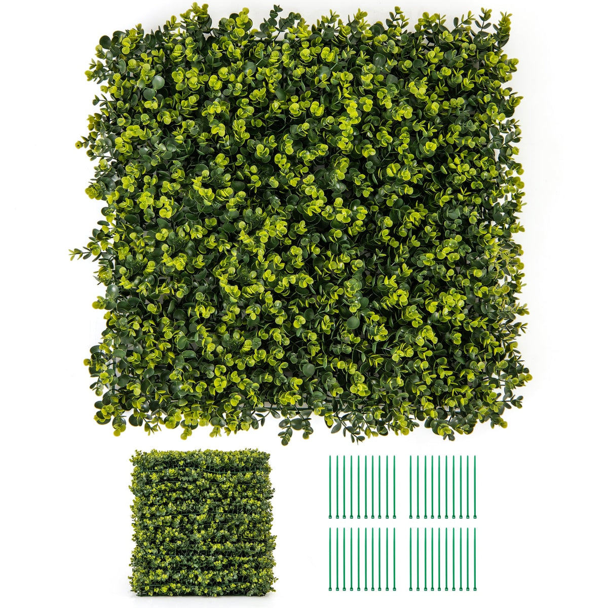 12 Pieces 20 Inch x 20 Inch Artificial Hedge Eucalyptus Panels-Outdoor Privacy Screens-DECOROLALA