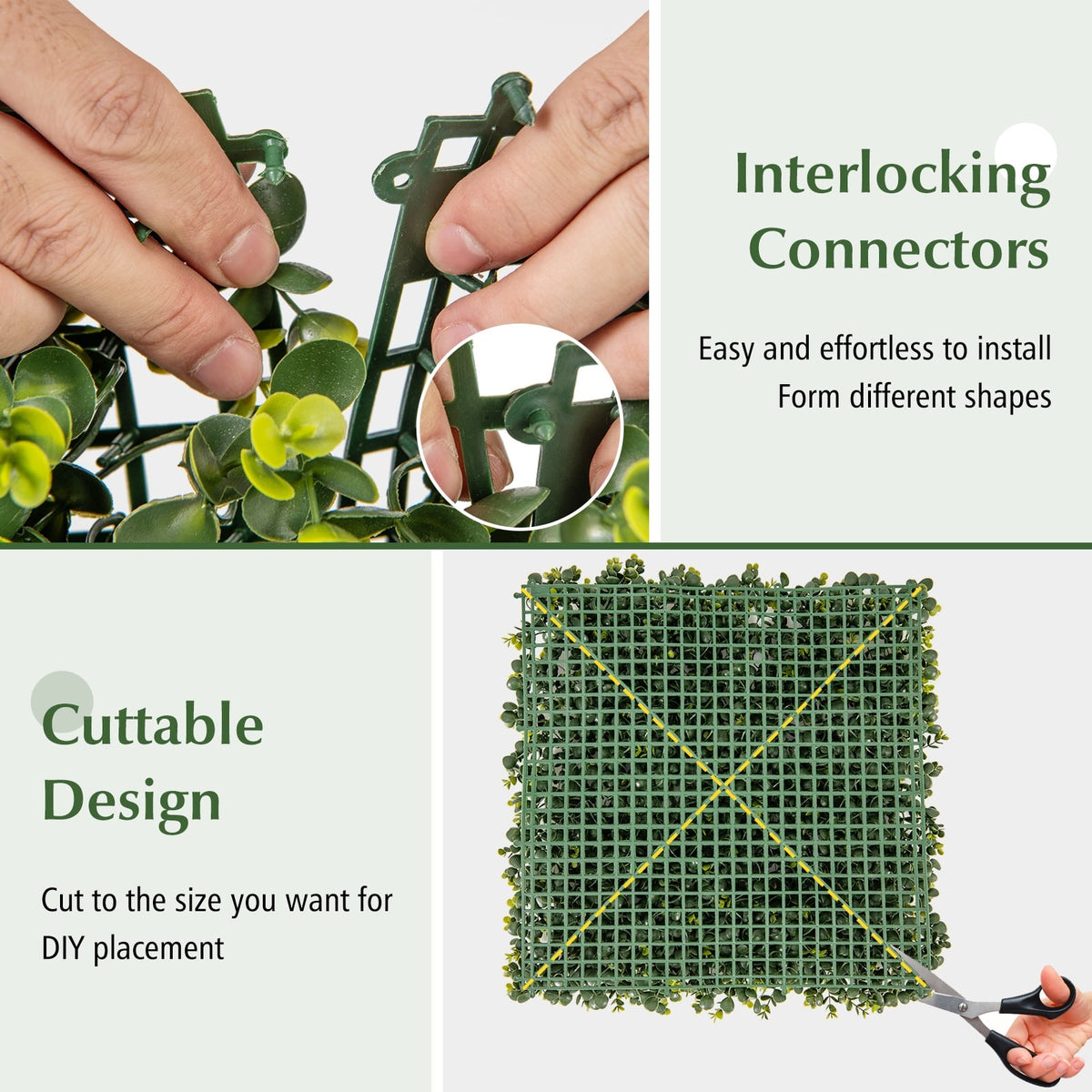 12 Pieces 20 Inch x 20 Inch Artificial Hedge Eucalyptus Panels-Outdoor Privacy Screens-DECOROLALA