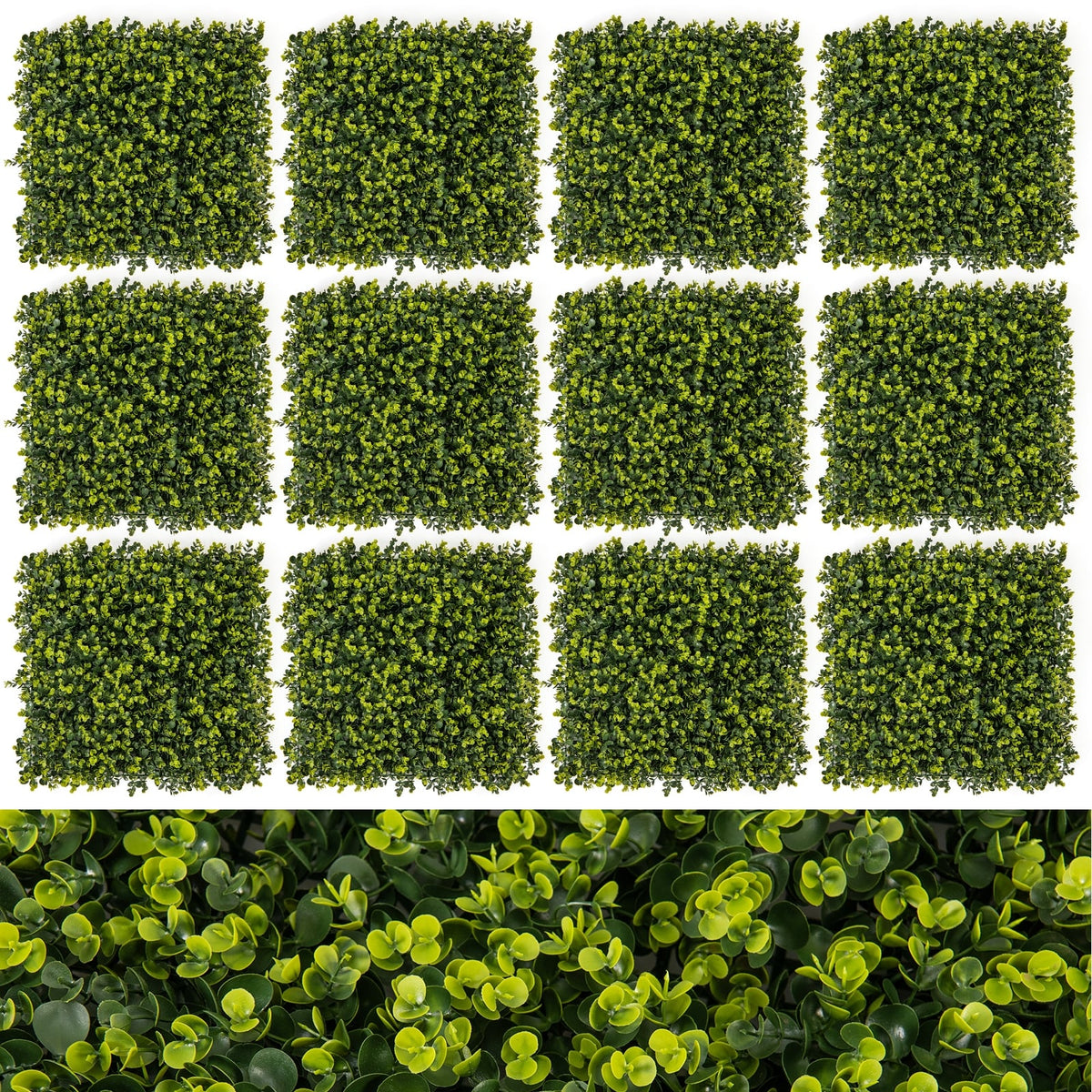 12 Pieces 20 Inch x 20 Inch Artificial Hedge Eucalyptus Panels-Outdoor Privacy Screens-DECOROLALA