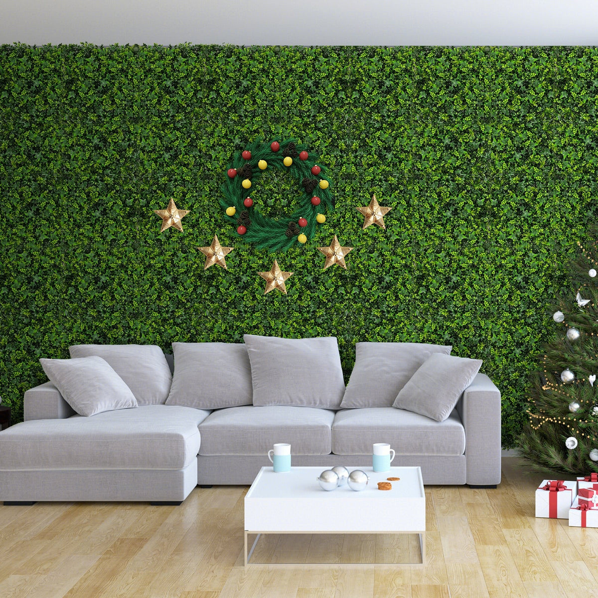12 Pieces 20 x 20 Inch Artificial Greenery Foliage Panels with Insertable Branches-Outdoor Privacy Screens-DECOROLALA