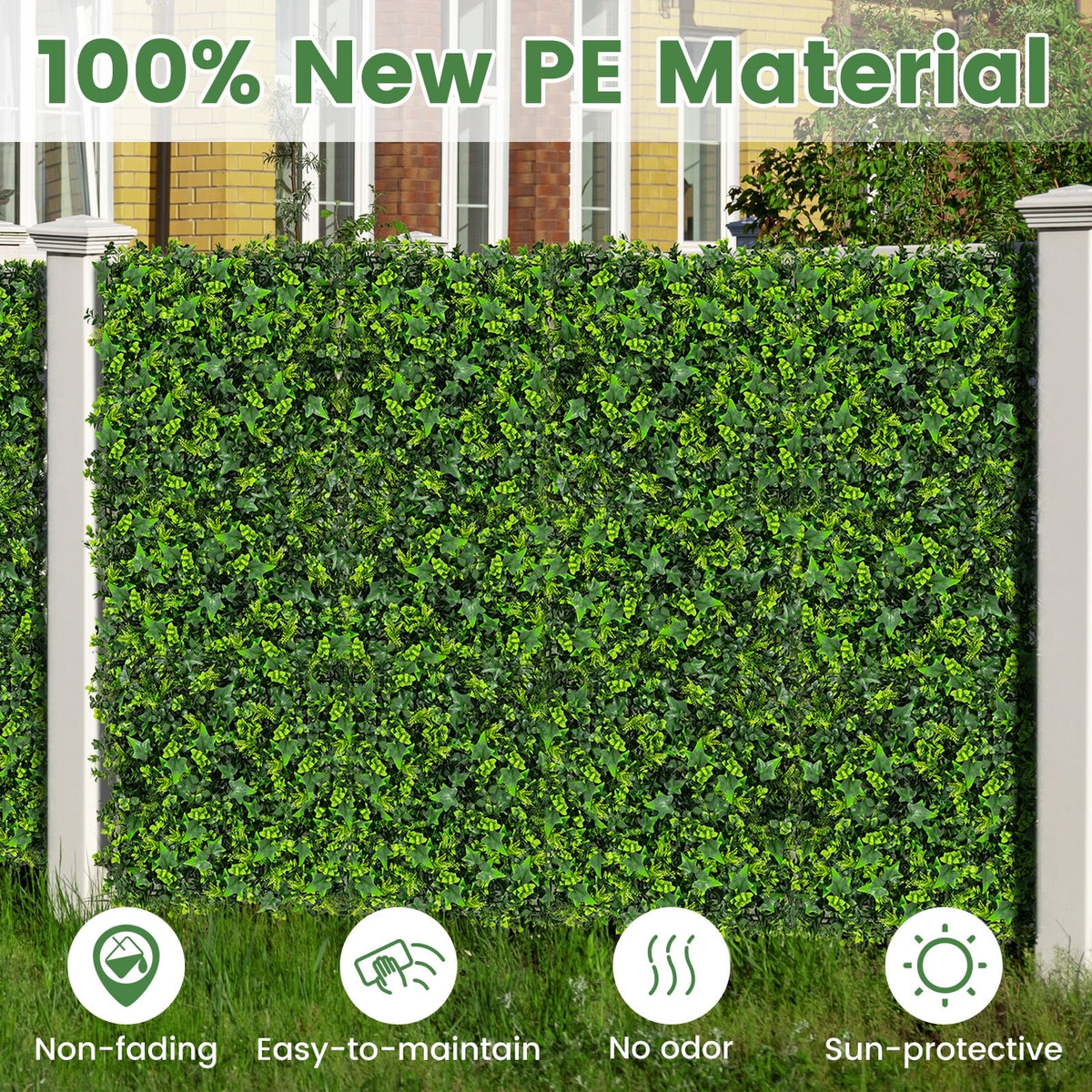 12 Pieces 20 x 20 Inch Artificial Greenery Foliage Panels with Insertable Branches-Outdoor Privacy Screens-DECOROLALA
