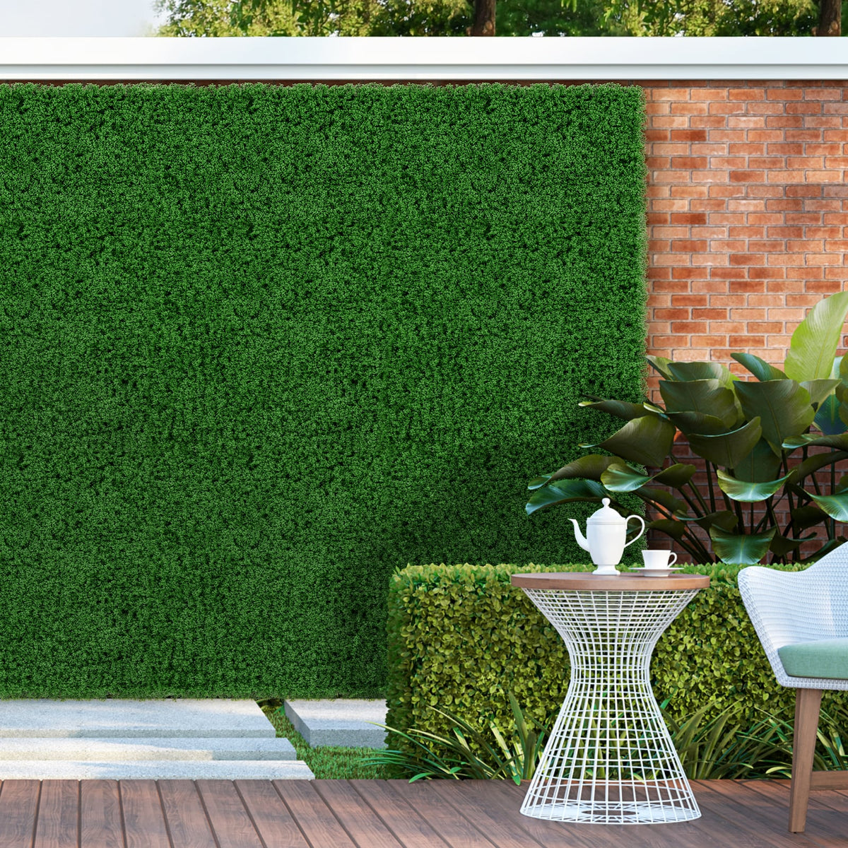 12 Pieces 20 x 20 inches Artificial Grass Wall Panels for Garden Yard Balcony-Green-Outdoor Privacy Screens-DECOROLALA