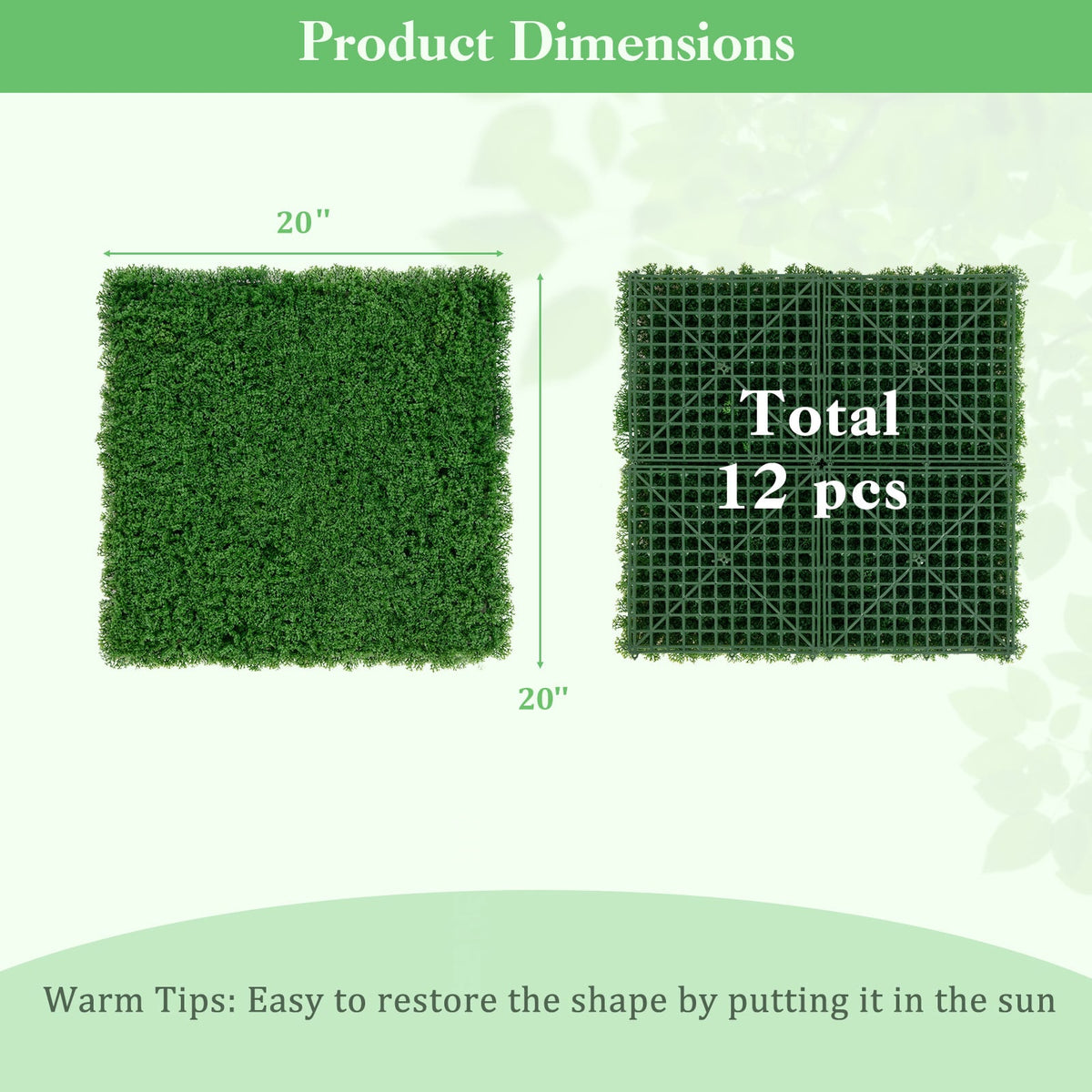 12 Pieces 20 x 20 inches Artificial Grass Wall Panels for Garden Yard Balcony-Green-Outdoor Privacy Screens-DECOROLALA