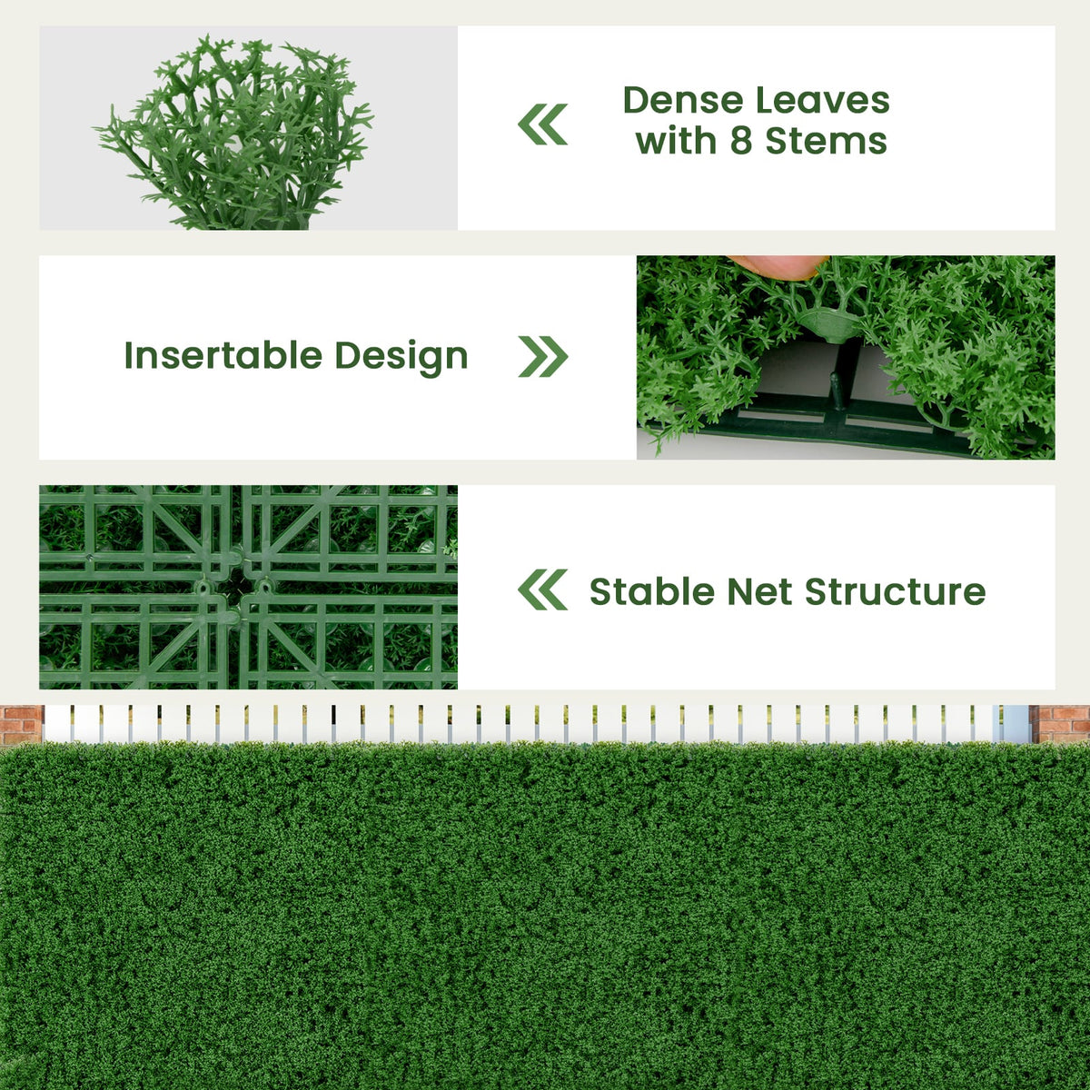 12 Pieces 20 x 20 inches Artificial Grass Wall Panels for Garden Yard Balcony-Green-Outdoor Privacy Screens-DECOROLALA