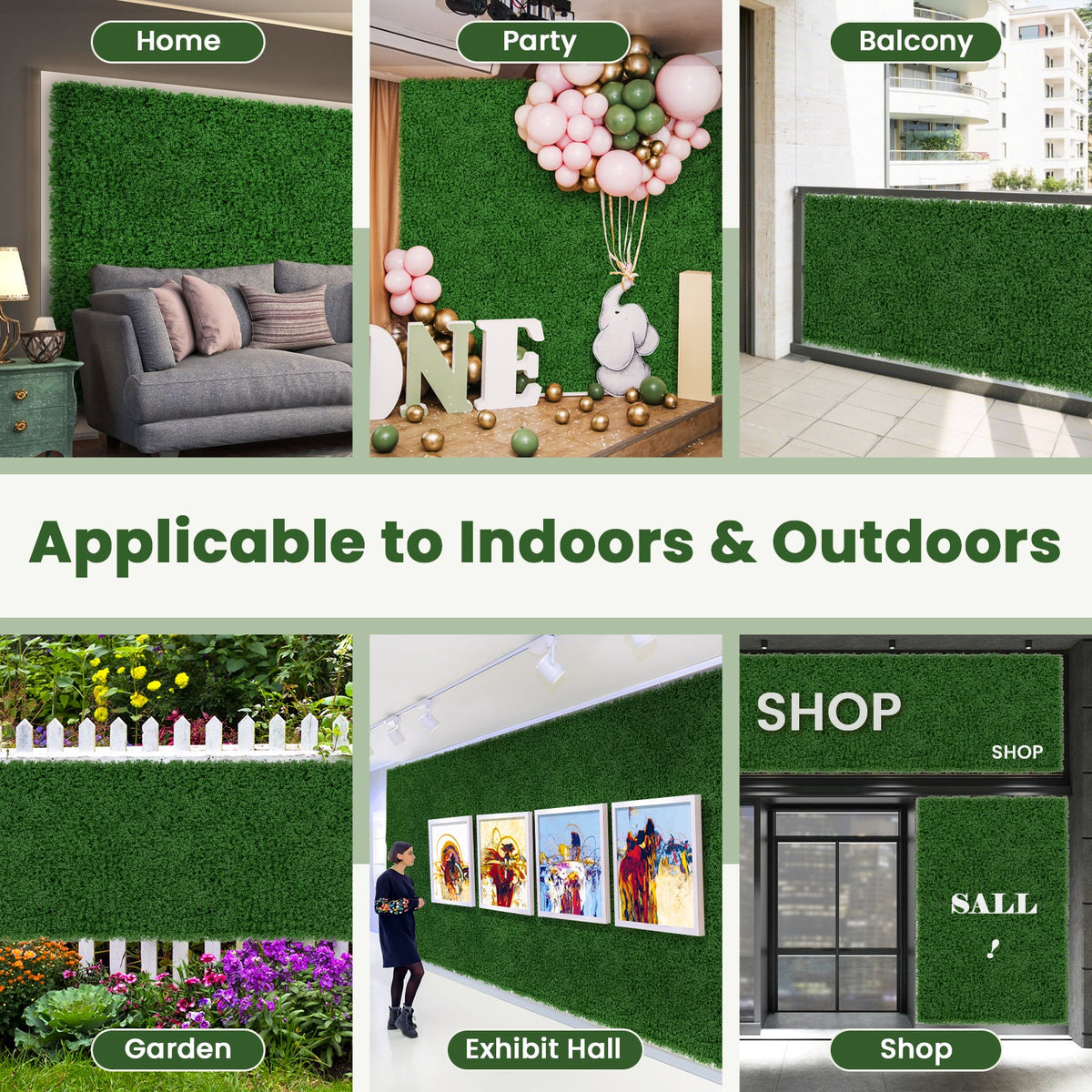 12 Pieces 20 x 20 inches Artificial Grass Wall Panels for Garden Yard Balcony-Green-Outdoor Privacy Screens-DECOROLALA