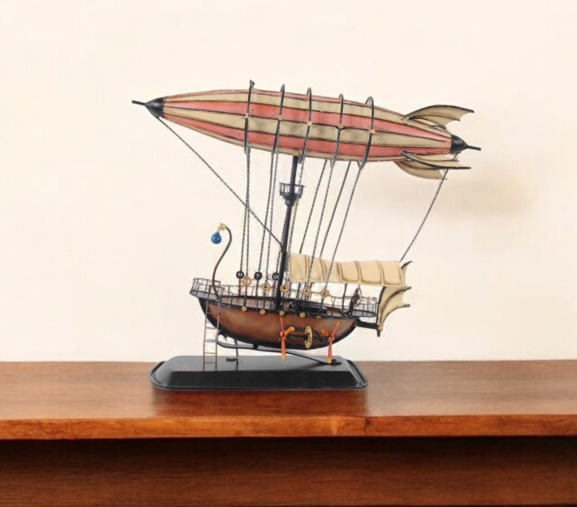 12" Pink And Orange Metal Hand Painted Model Airplane Tabletop Sculpture-Sculptures-DECOROLALA