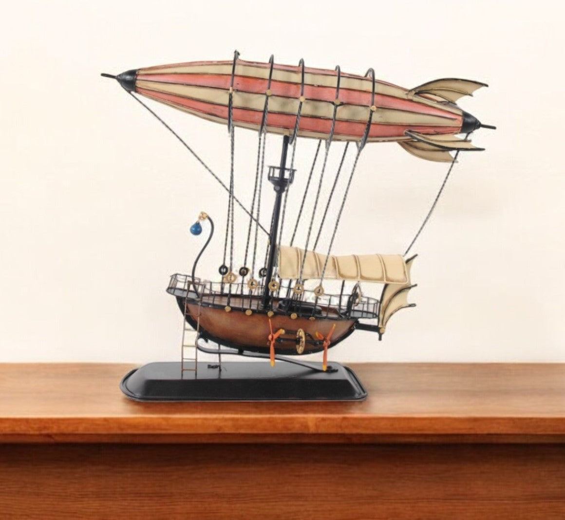 12" Pink And Orange Metal Hand Painted Model Airplane Tabletop Sculpture-Sculptures-DECOROLALA