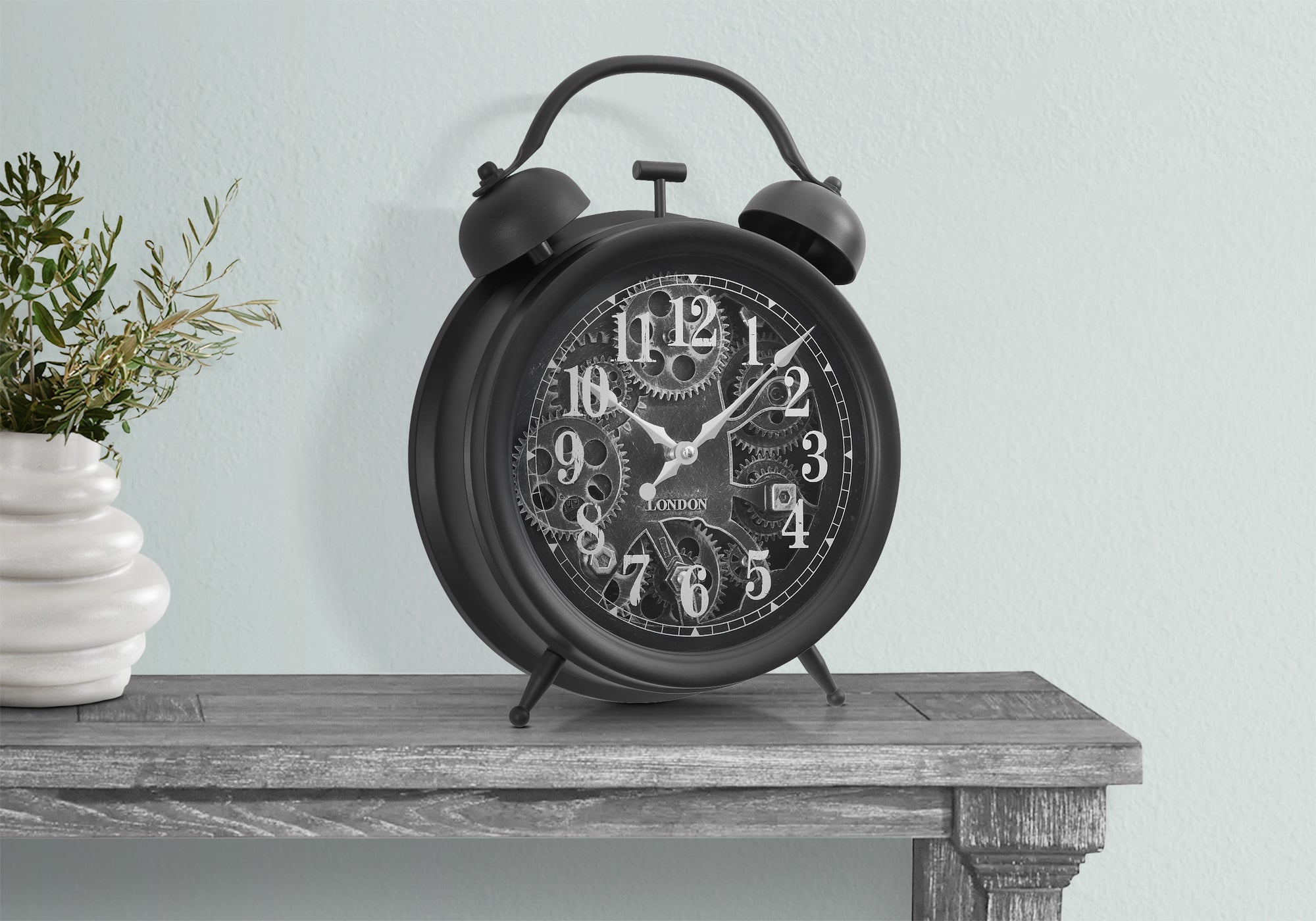 12" Round Table Clock with Gear Mechanism, Dark Brown-Clocks-DECOROLALA