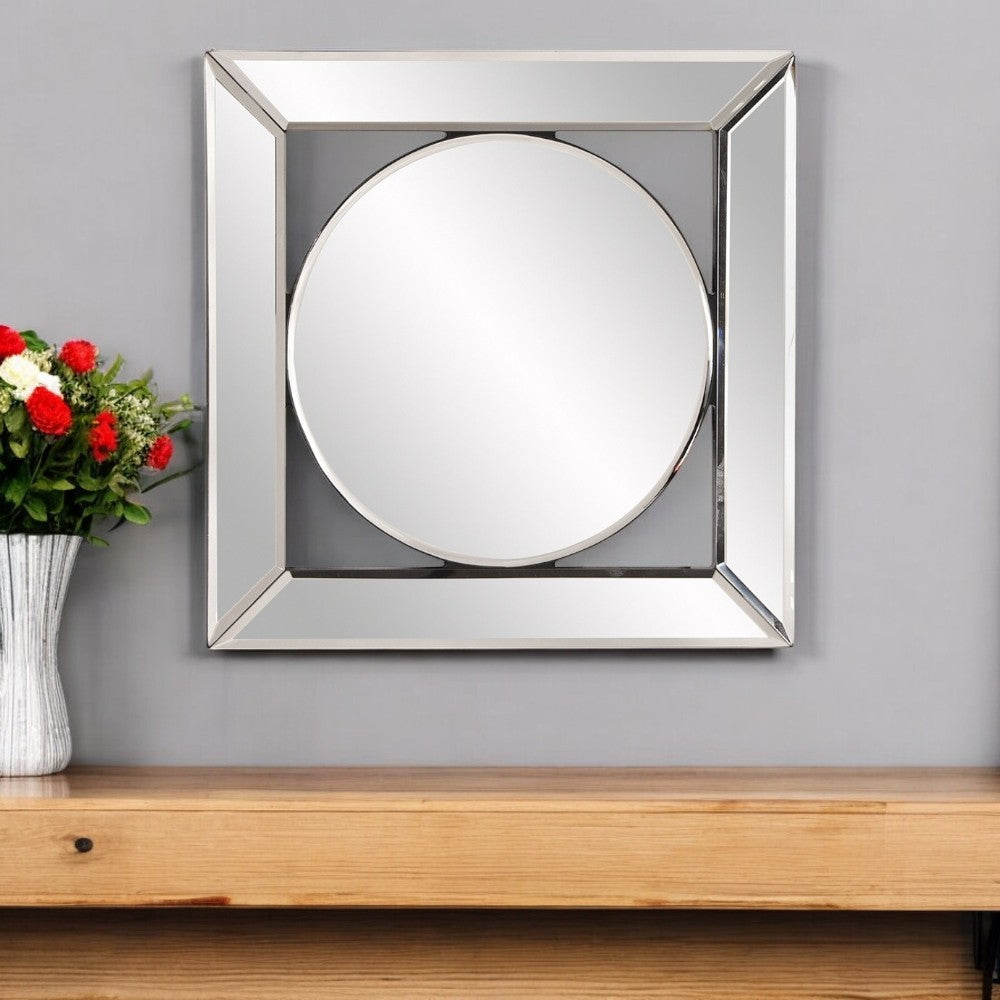 12" Round in Square Glass Framed Accent Mirror-Mirrors-DECOROLALA