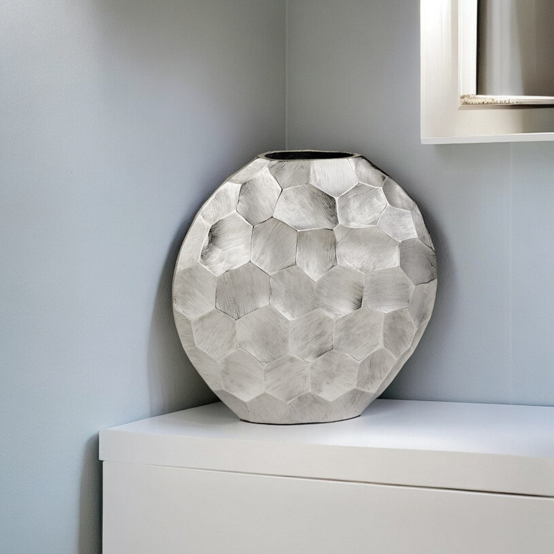 12" Silver Aluminum Cylinder Table Vase-Vases-DECOROLALA