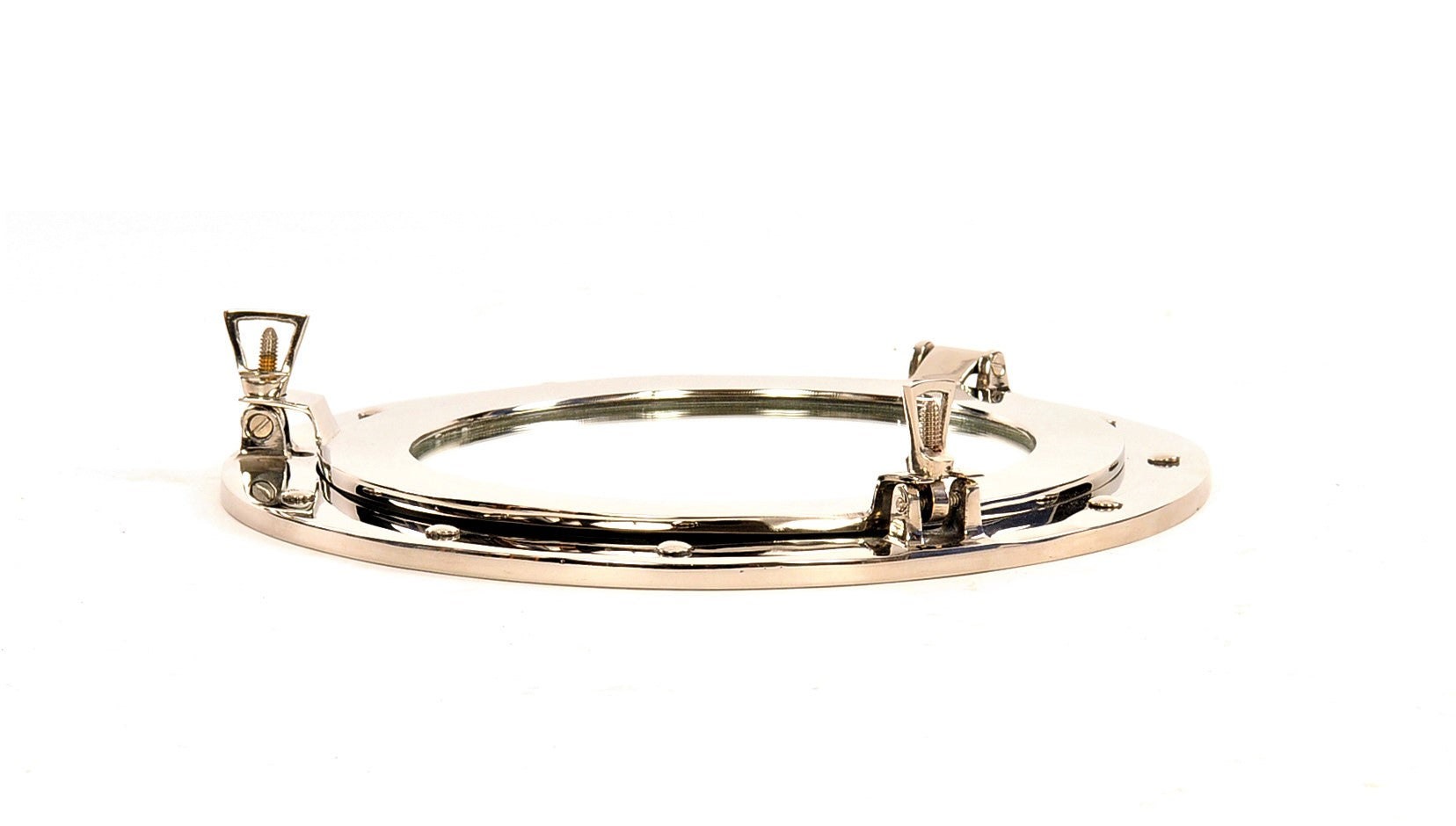 12" Silver Round Brass Framed Accent Mirror-Mirrors-DECOROLALA