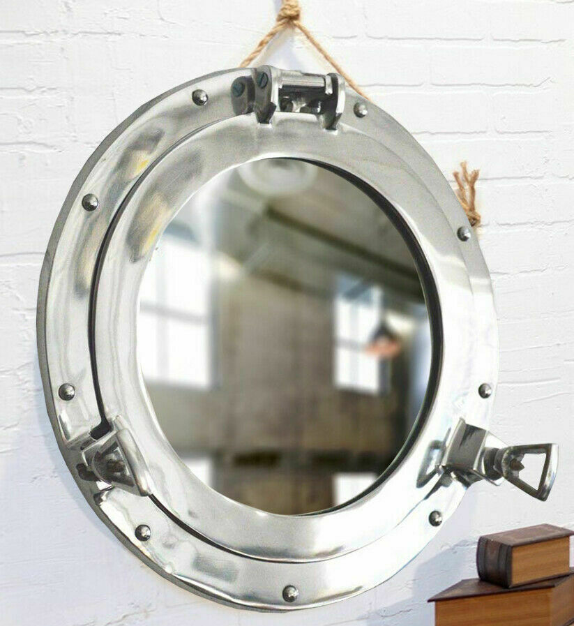 12" Silver Round Brass Framed Accent Mirror-Mirrors-DECOROLALA