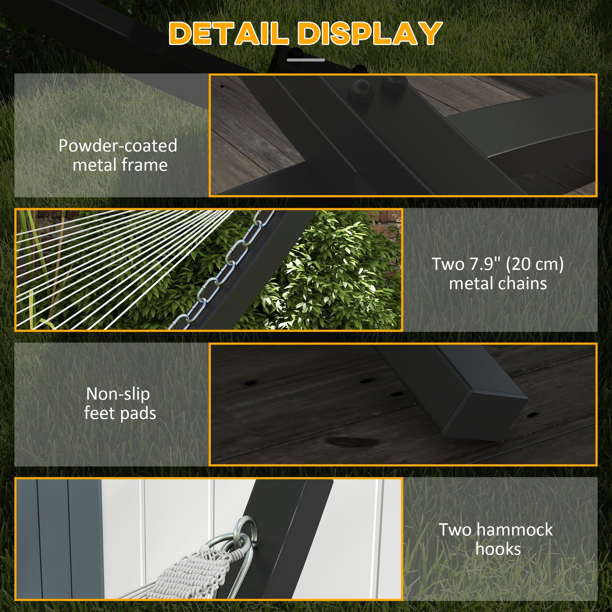 12' Steel Hammock Stand - Grey 330lbs Capacity-DECOROLALA
