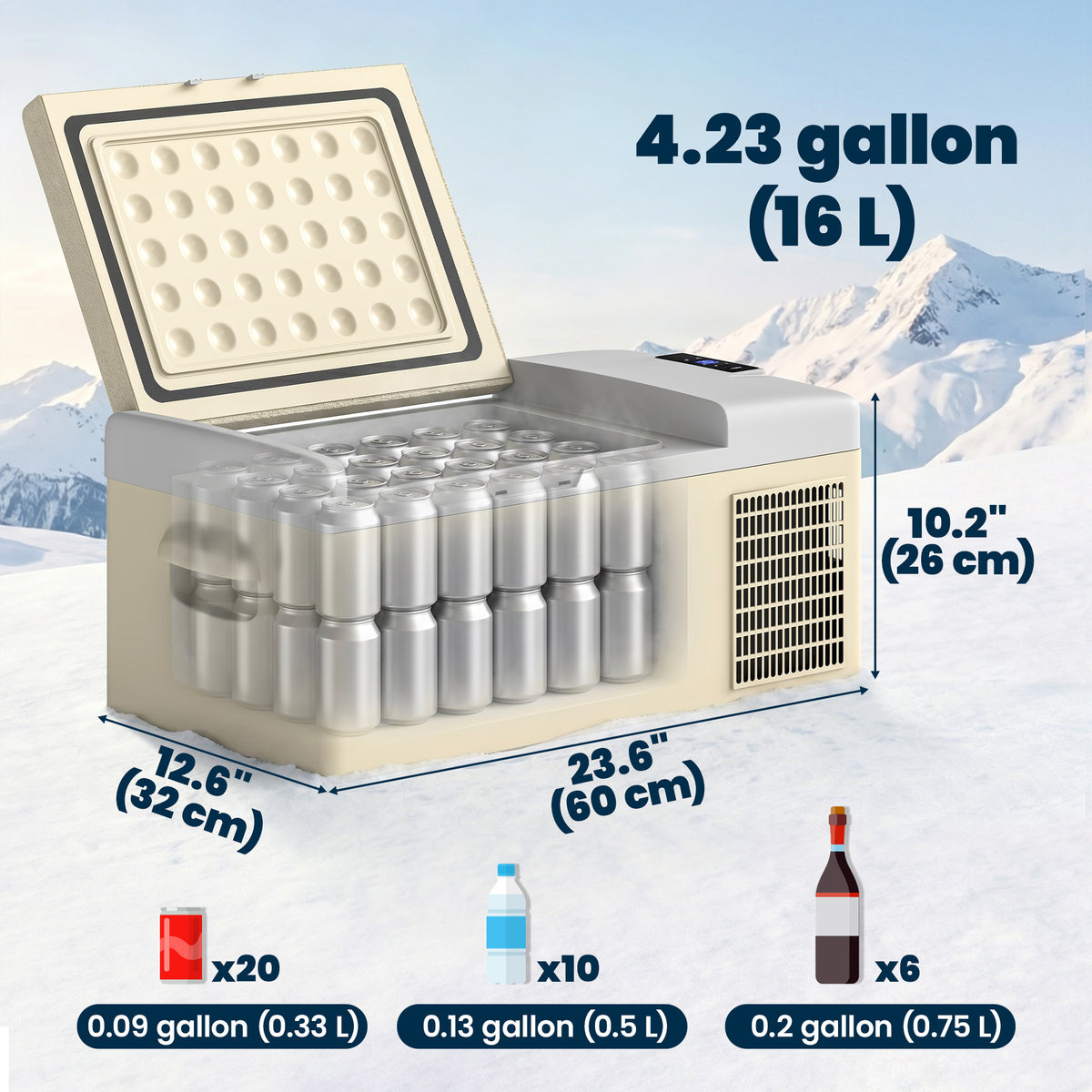 12 Volt Car Refrigerator, 17QT Car Fridge Electric Cooler, 12/24V DC and 100-240V AC, -4‚Ñâ-50‚Ñâ, Portable Refrigerator-Car Coolers-DECOROLALA