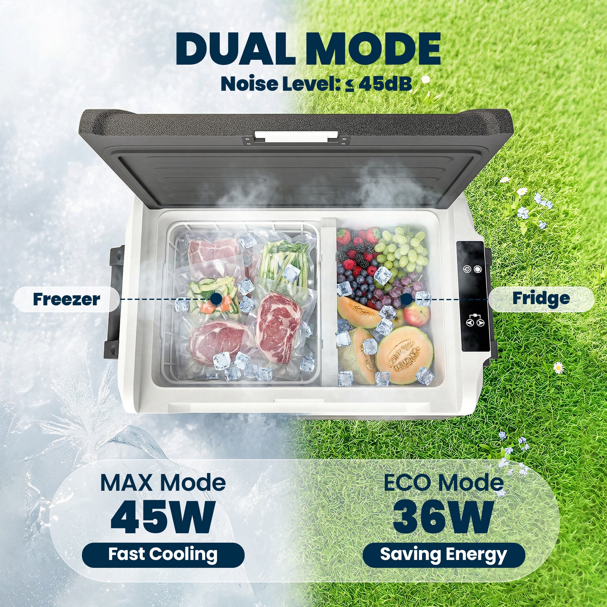 12 Volt Car Refrigerator, 42QT Car Fridge with App Control, 12/24V DC and 100-240V AC, Black-Car Coolers-DECOROLALA