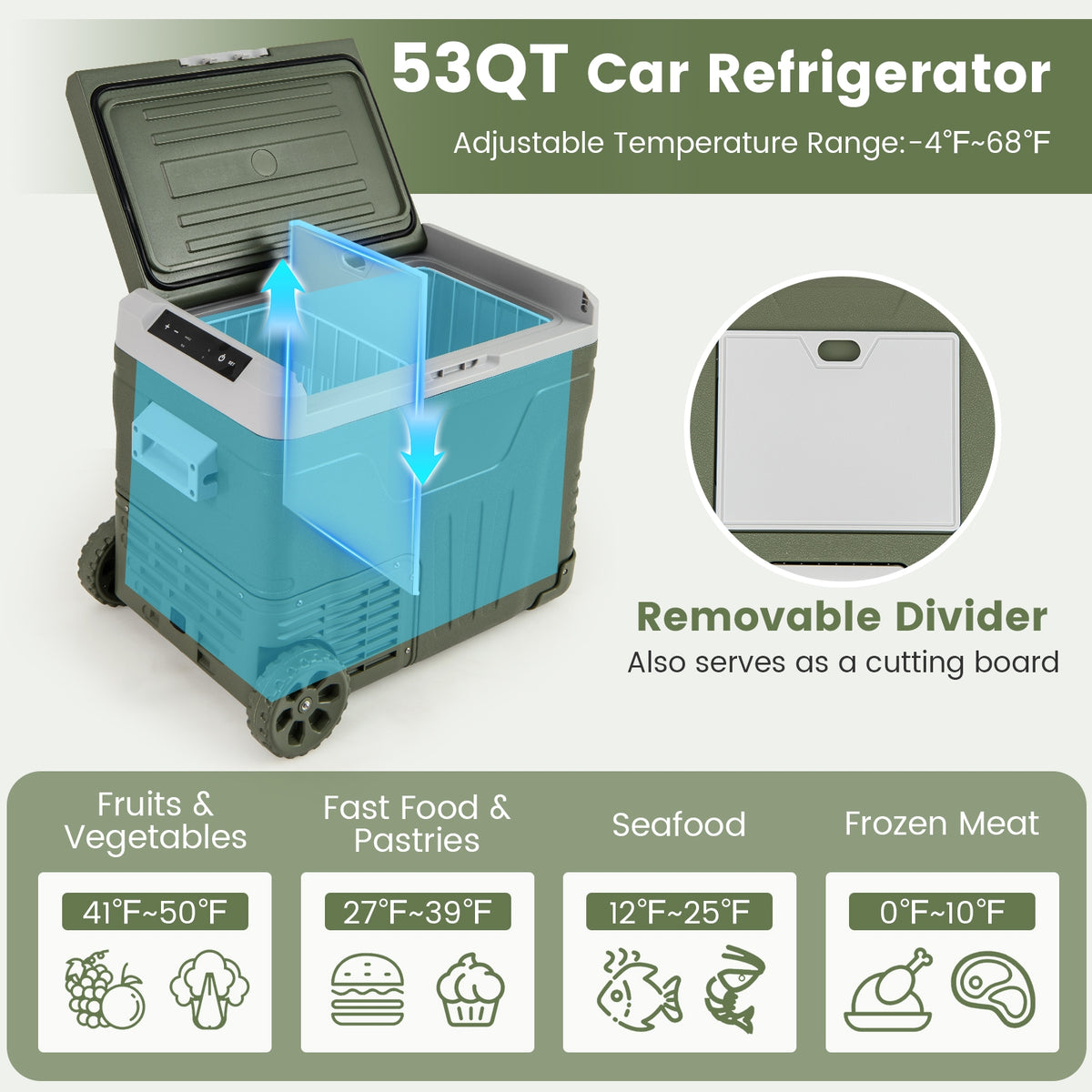 12 Volt Car Refrigerator Portable Car Fridge with Adjustable Range-50L-Coolers-DECOROLALA