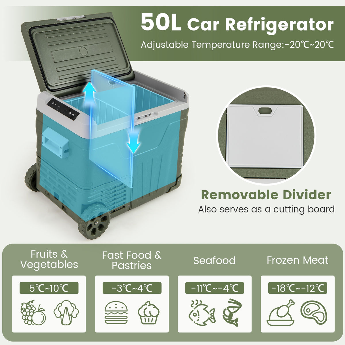 12 Volt Car Refrigerator Portable Car Fridge with Adjustable Range-50L-Coolers-DECOROLALA