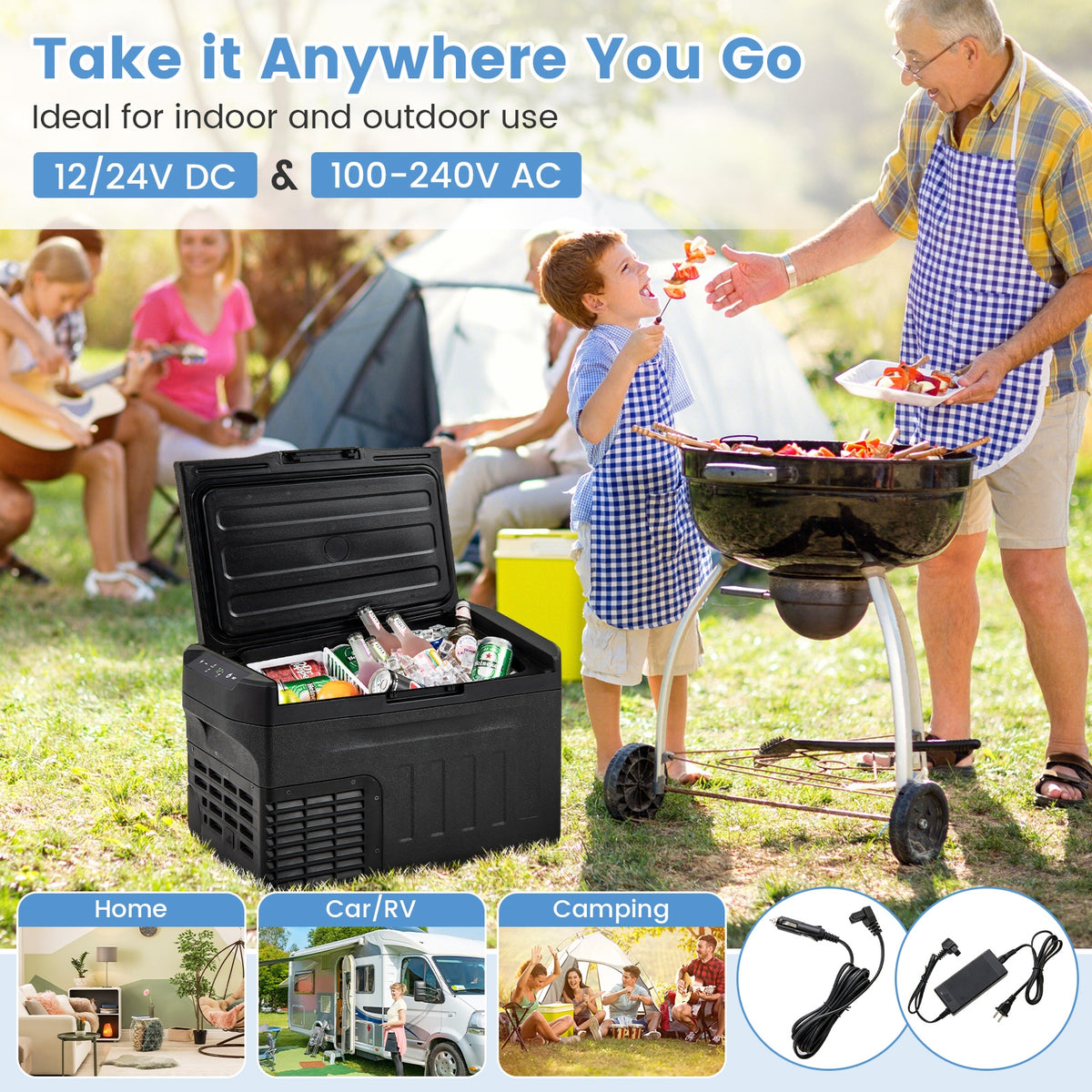 12 Volt Car Refrigerator with Adjustable Range and Divider for Camping RV Travel Fishing Home-S-Coolers-DECOROLALA