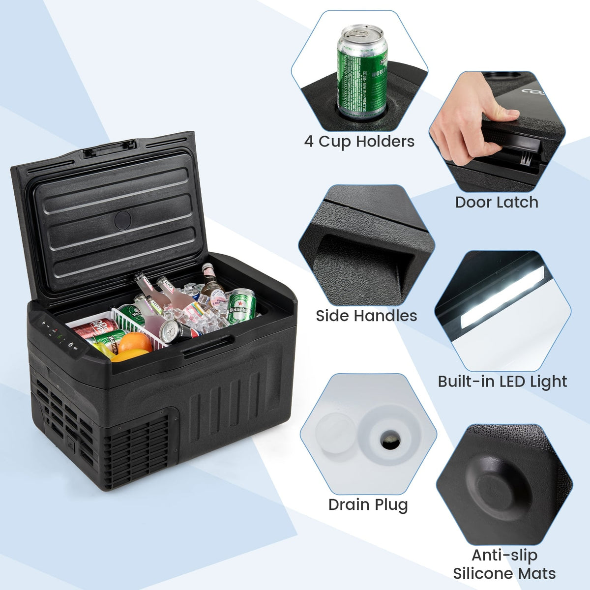 12 Volt Car Refrigerator with Adjustable Range and Divider for Camping RV Travel Fishing Home-S-Coolers-DECOROLALA