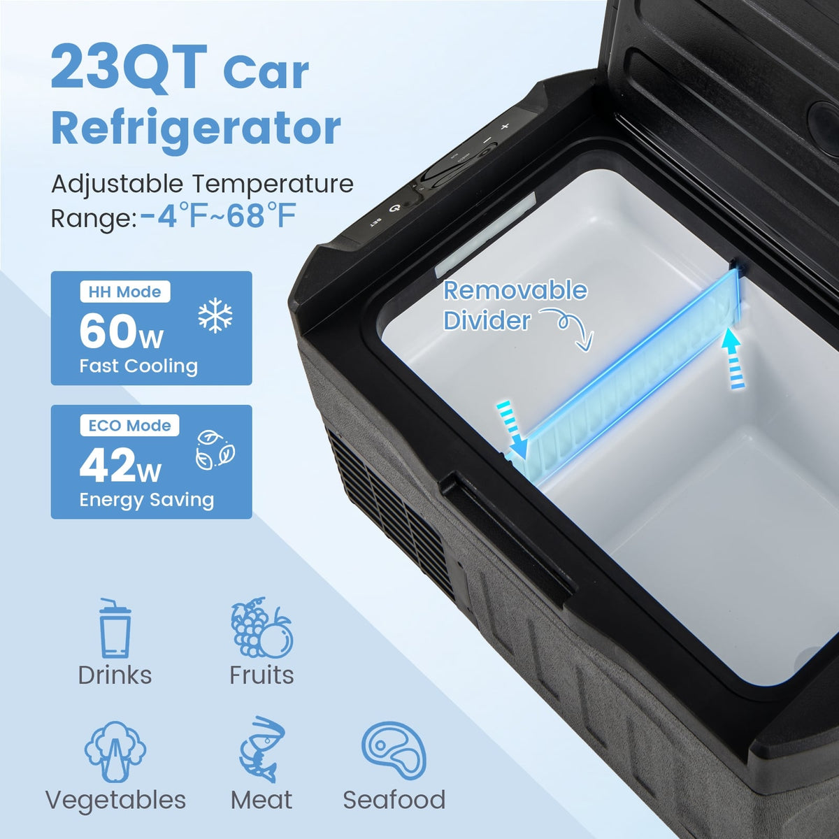 12 Volt Car Refrigerator with Adjustable Range and Divider for Camping RV Travel Fishing Home-S-Coolers-DECOROLALA