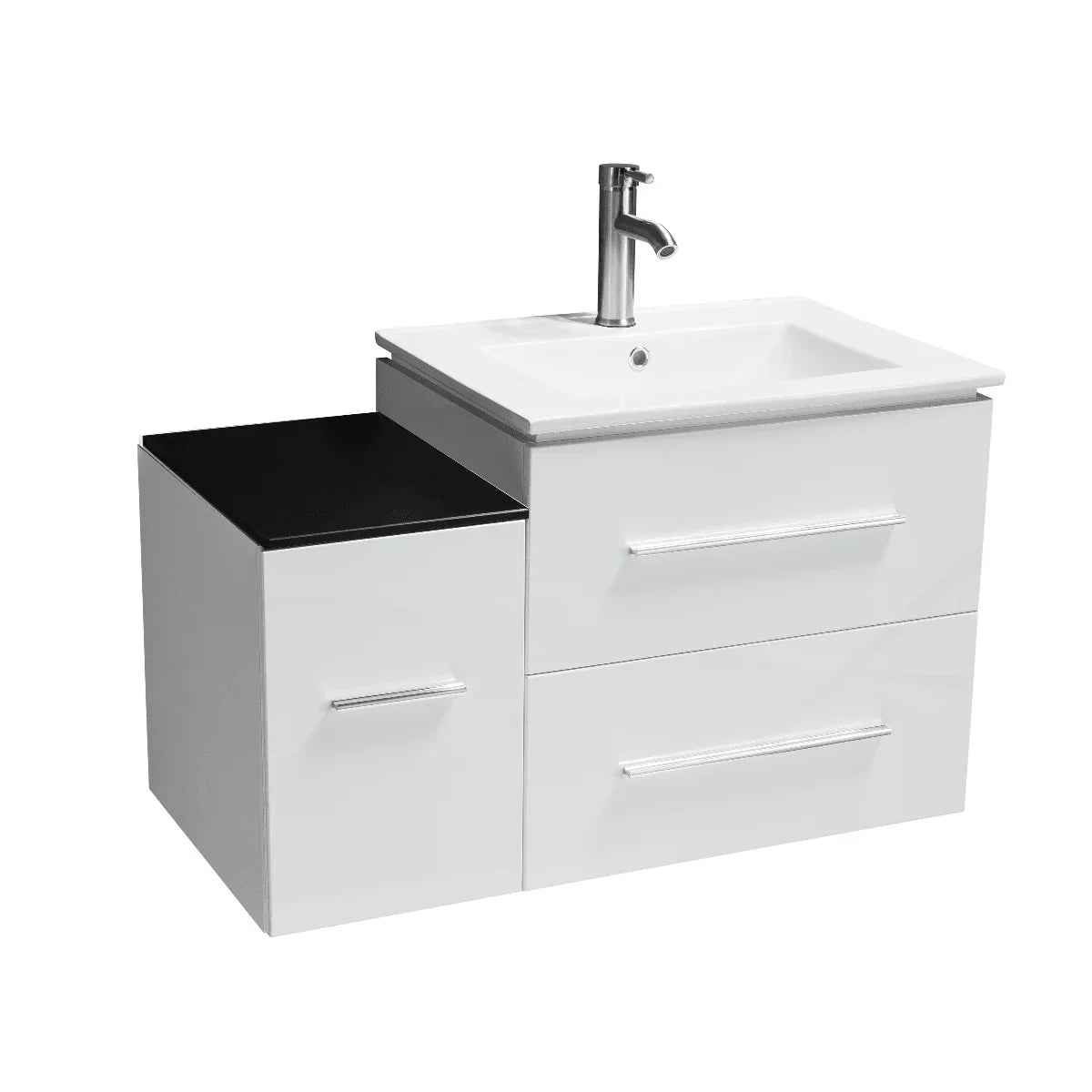 12" White Wall Mount Bathroom Vanity with Black Glass Countertop Jacob-Migration_Bathroom Vanities-DECOROLALA