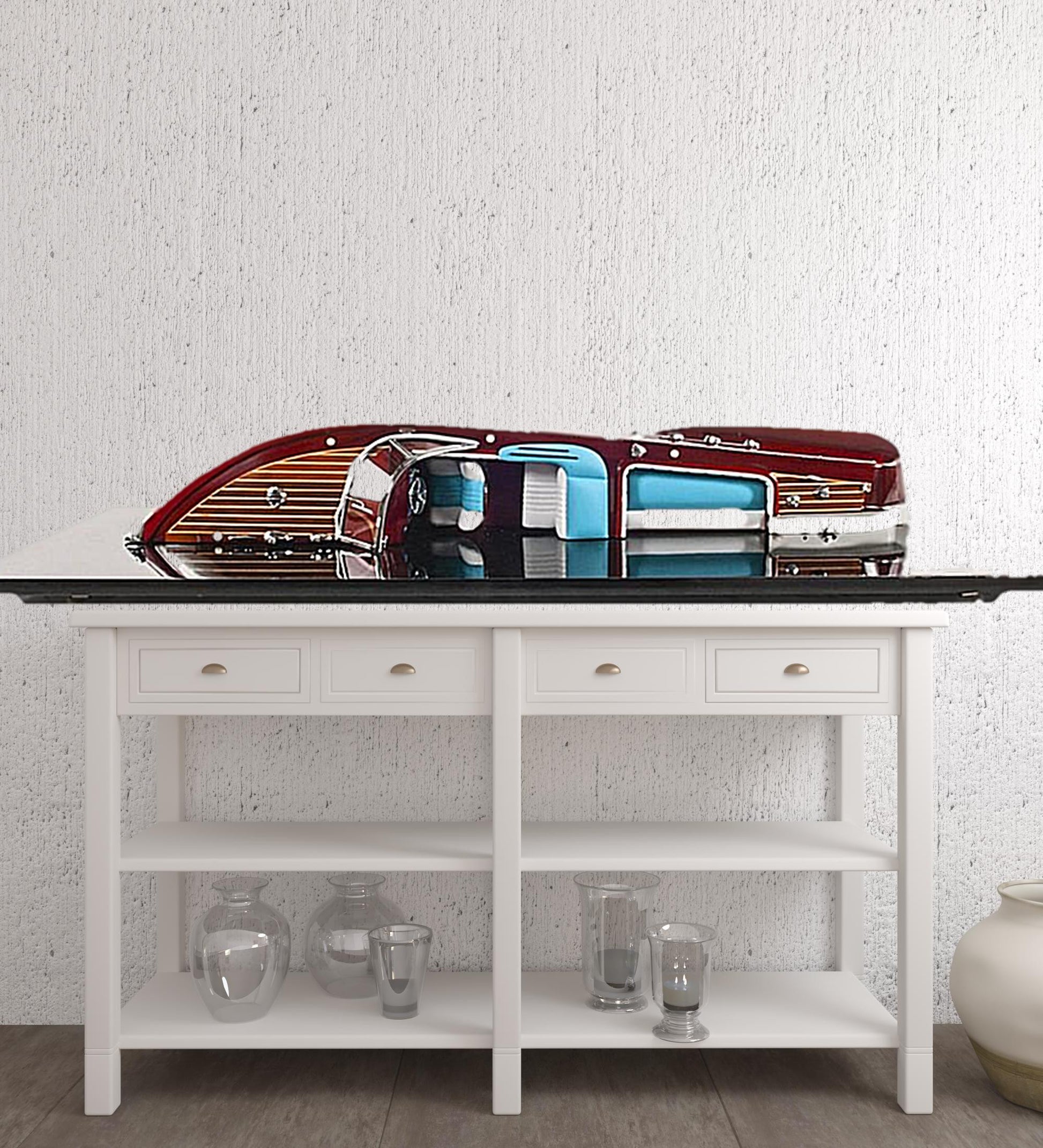 12" Wood Brown Riva Aquarama Half Hull Hand Painted Decorative Boat-Sculptures-DECOROLALA