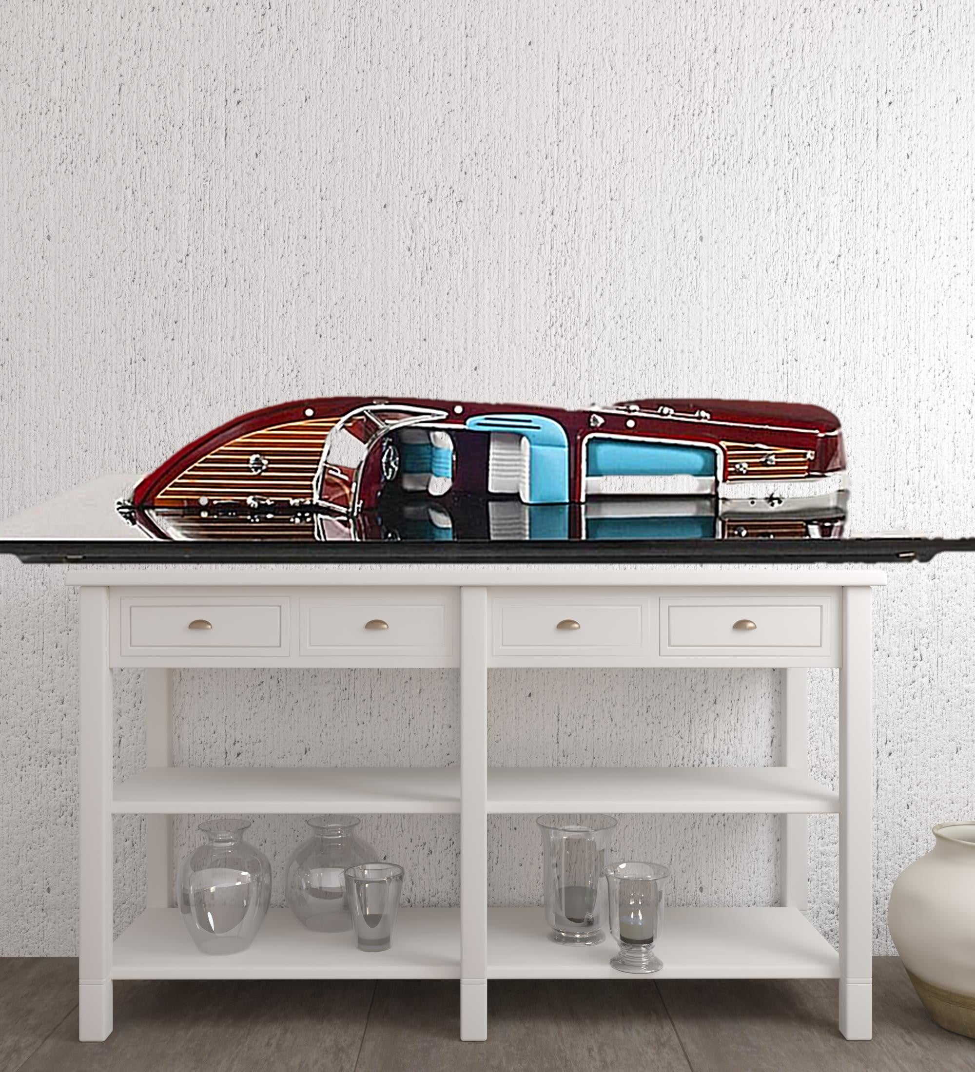 12" Wood Brown Riva Aquarama Half Hull Hand Painted Decorative Boat-Sculptures-DECOROLALA