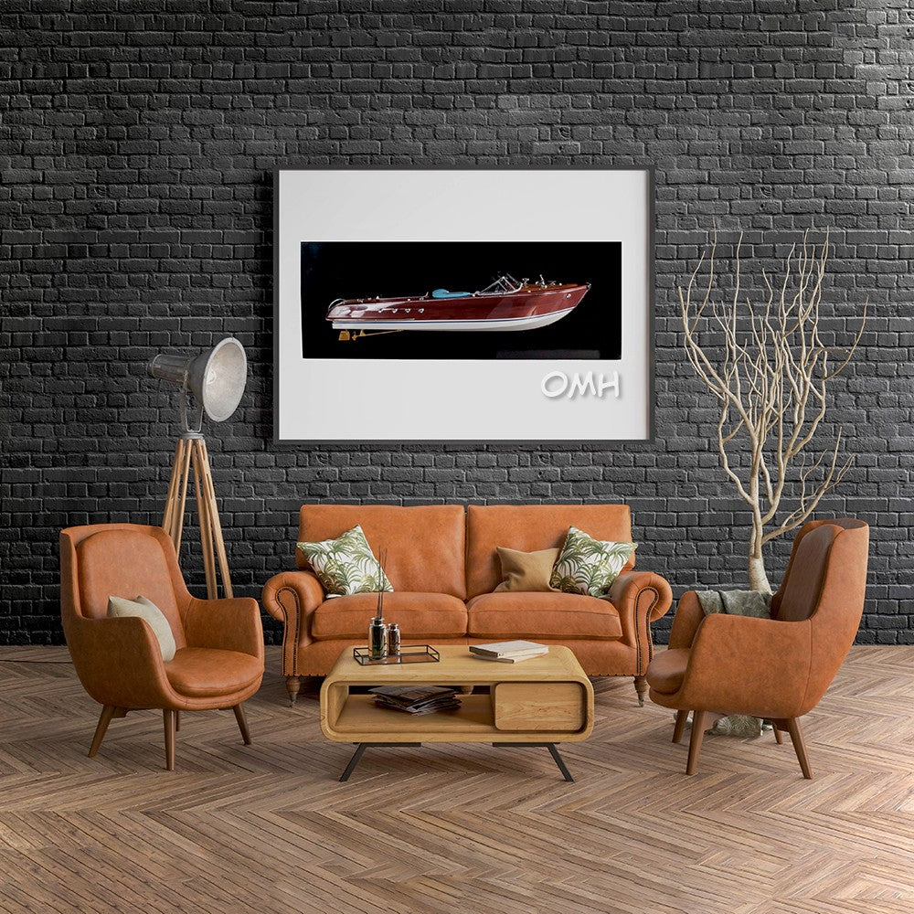 12" Wood Brown Riva Aquarama Half Hull Hand Painted Decorative Boat-Sculptures-DECOROLALA