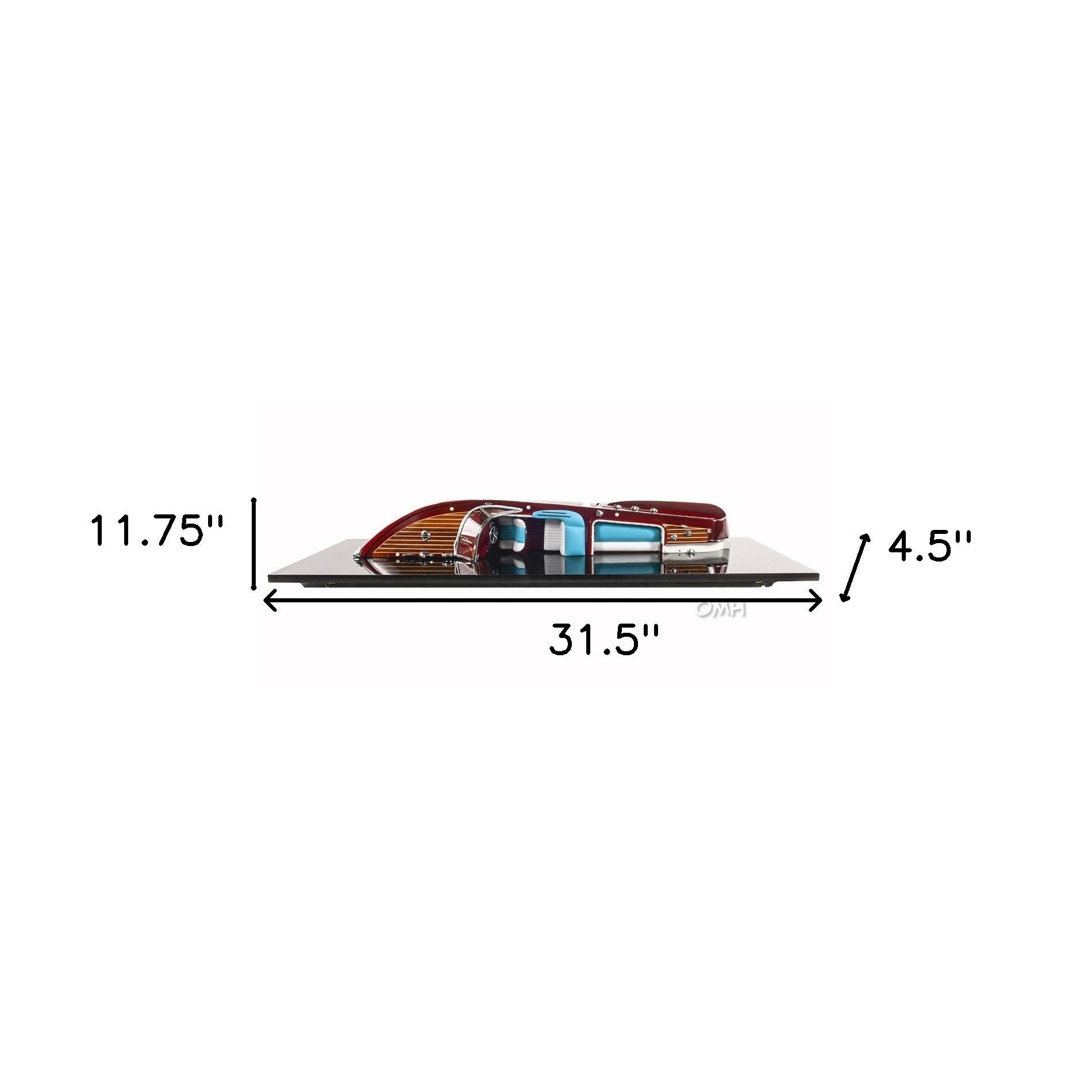 12" Wood Brown Riva Aquarama Half Hull Hand Painted Decorative Boat-Sculptures-DECOROLALA