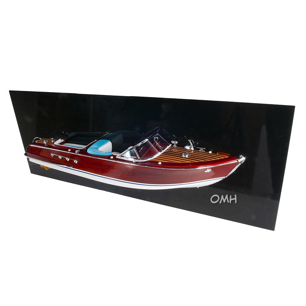 12" Wood Brown Riva Aquarama Half Hull Hand Painted Decorative Boat-Sculptures-DECOROLALA
