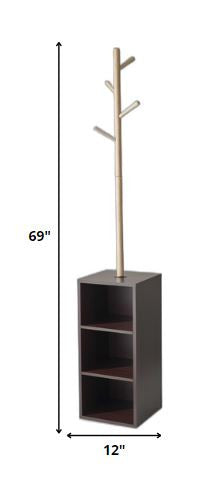 12" X 12" X 69" Walnut Walnut Storage Coat Rack-Coat Hangers-DECOROLALA