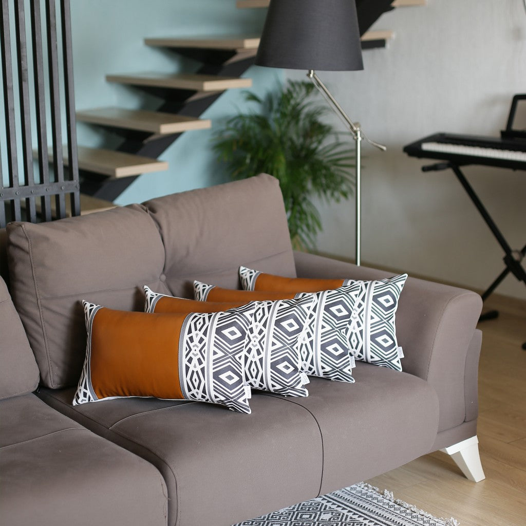 12 X 20 Brown Faux Leather Lumbar Pillow Cover-Accent Throw Pillows-DECOROLALA