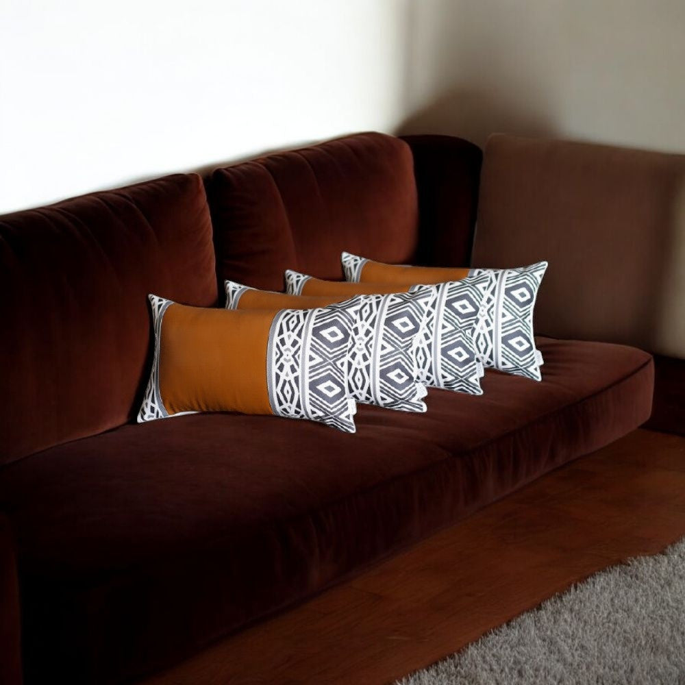 12 X 20 Brown Faux Leather Lumbar Pillow Cover-Accent Throw Pillows-DECOROLALA