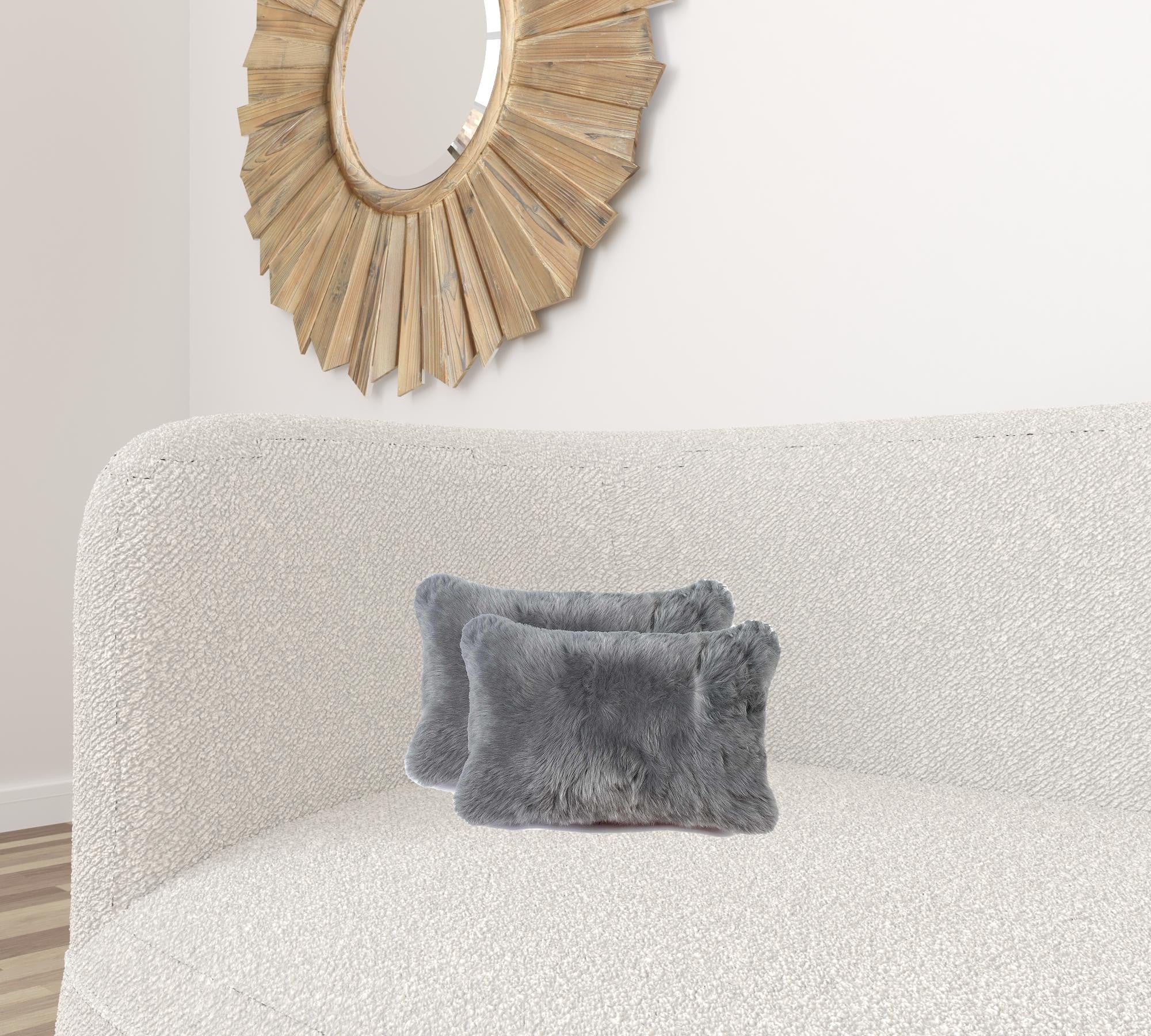 12" X 20" X 5" Gray Sheepskin Pillow 2 Pack-Accent Throw Pillows-DECOROLALA