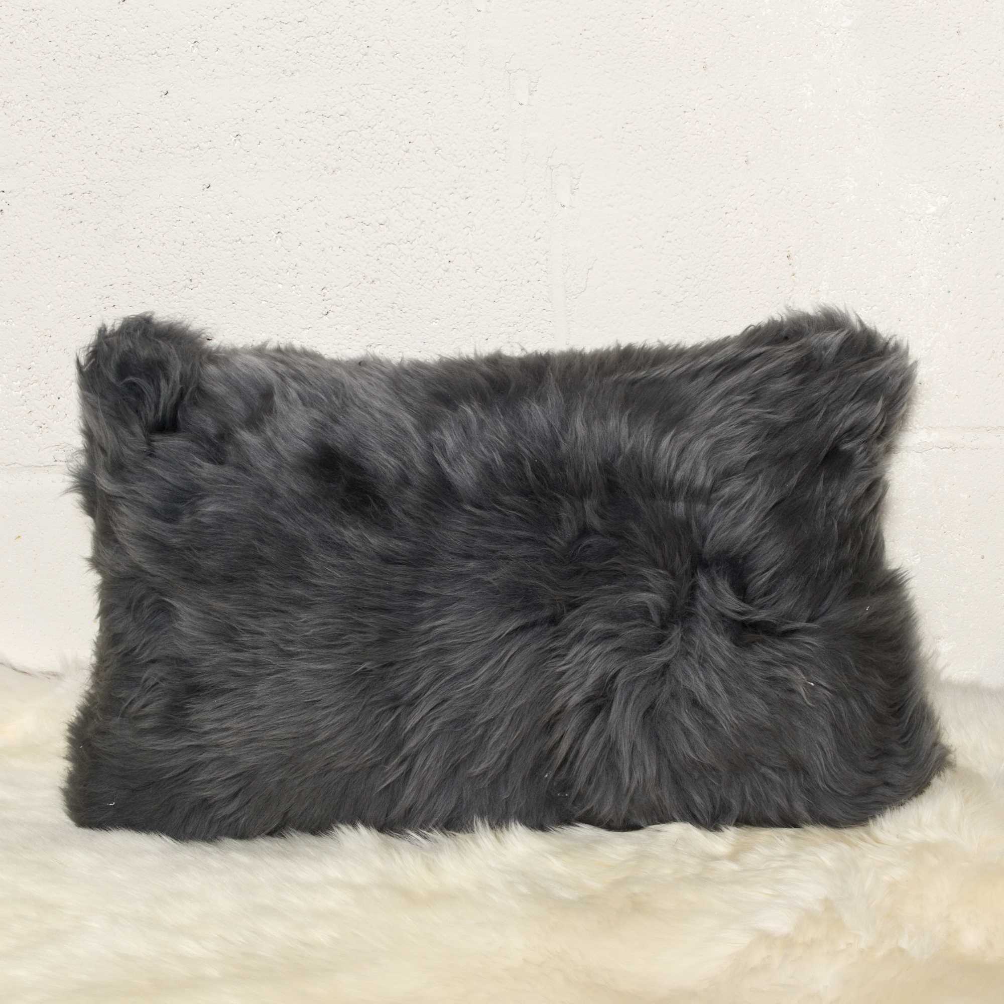 12" X 20" X 5" Gray Sheepskin Pillow 2 Pack-Accent Throw Pillows-DECOROLALA