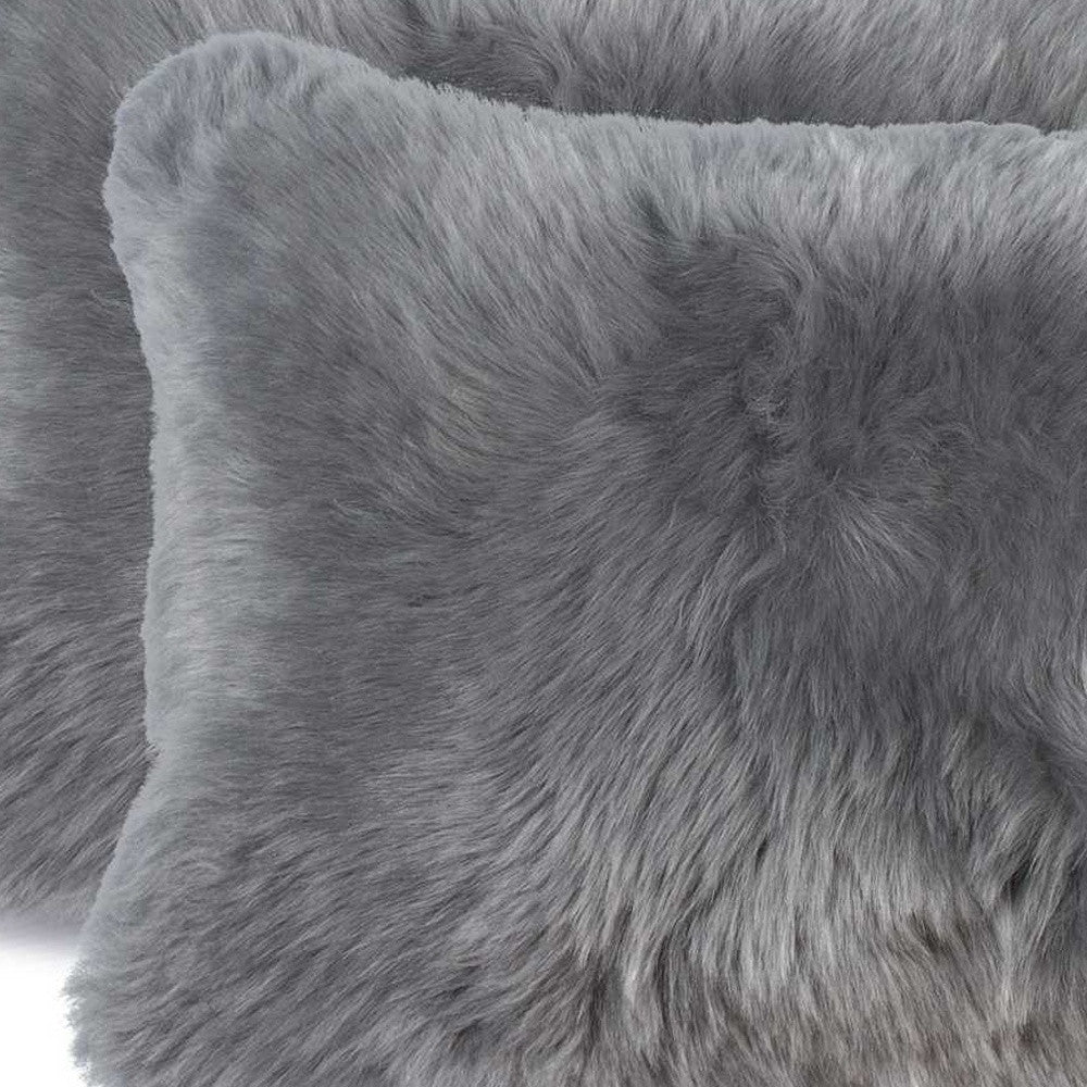 12" X 20" X 5" Gray Sheepskin Pillow 2 Pack-Accent Throw Pillows-DECOROLALA